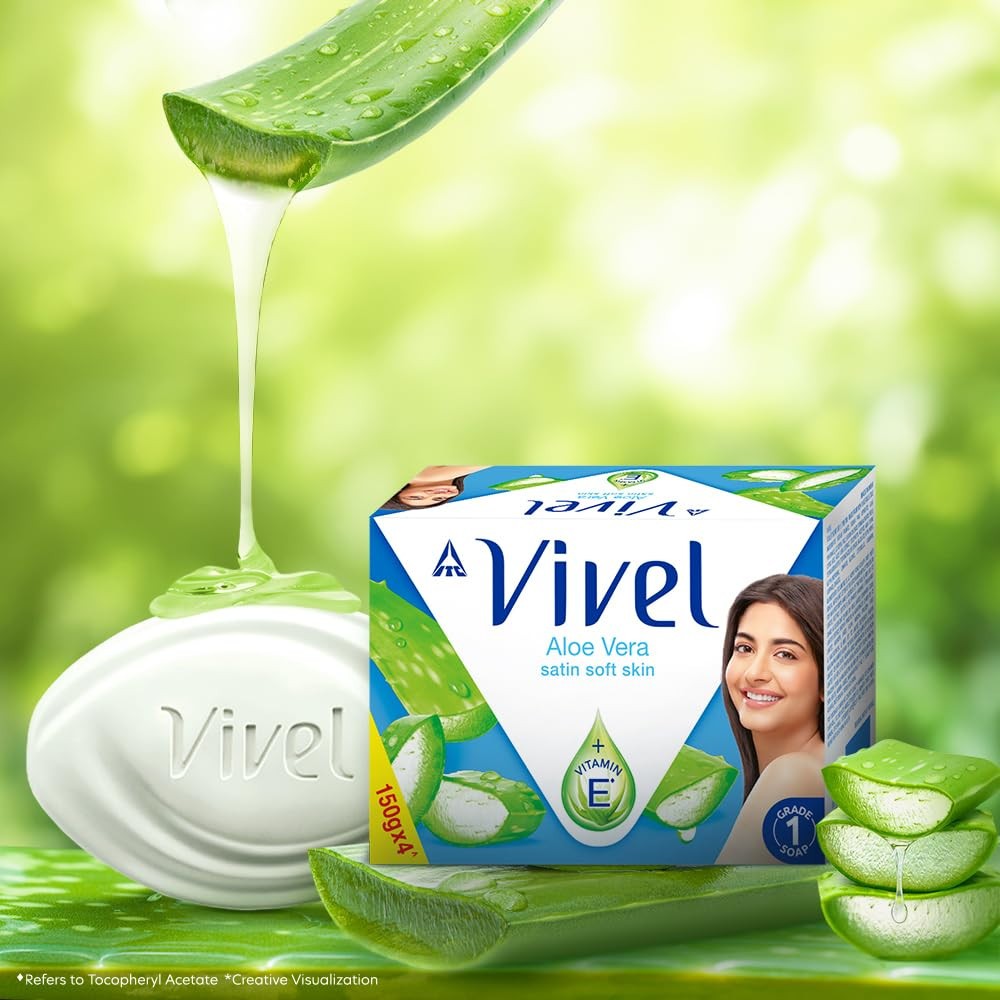 Vivel Aloe Vera Grade 1 + Vitamin E Bathing Soap 150 g × 4 – Soft, Glowing Skin