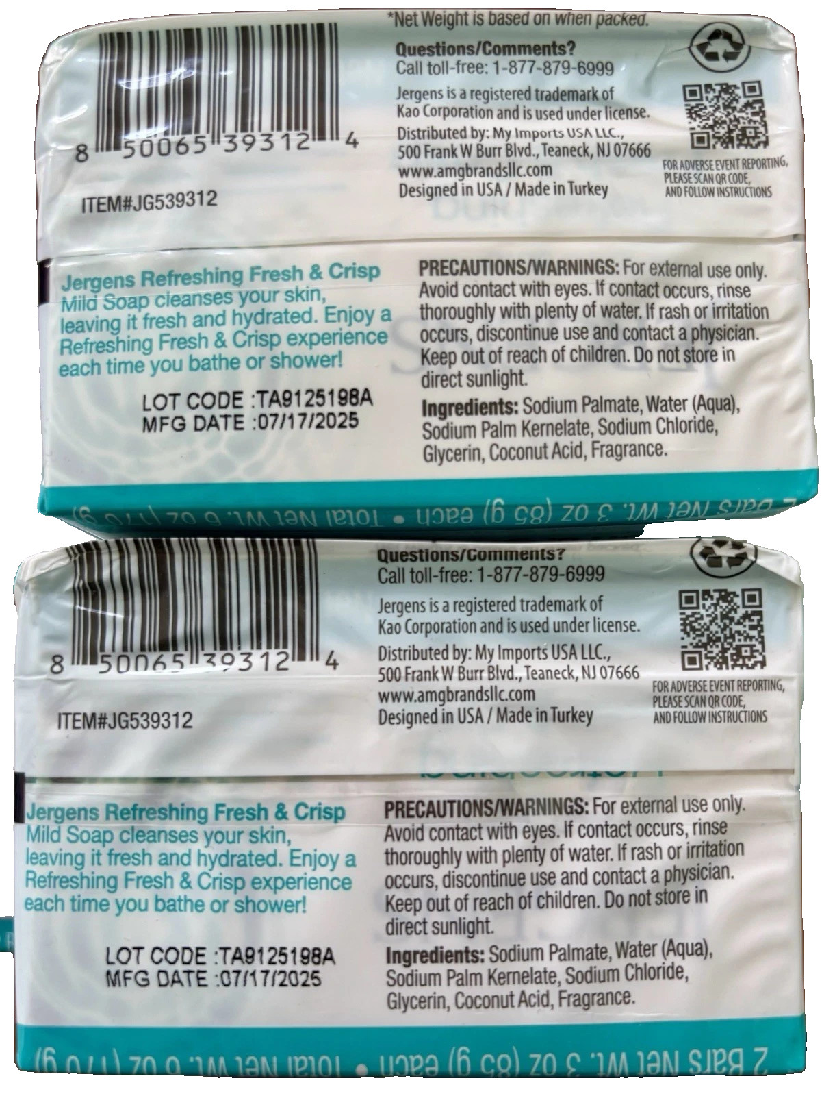 Jergens Mild Soap, Refreshing FRESH & CRISP. Total 10 Bars, Lot of 5 (2) Packs