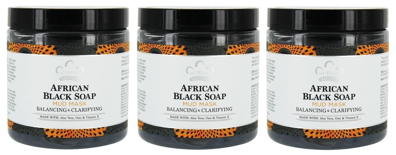 3 Pack- Nubian Heritage – African Black Soap Facial Mud Mask, 6 oz