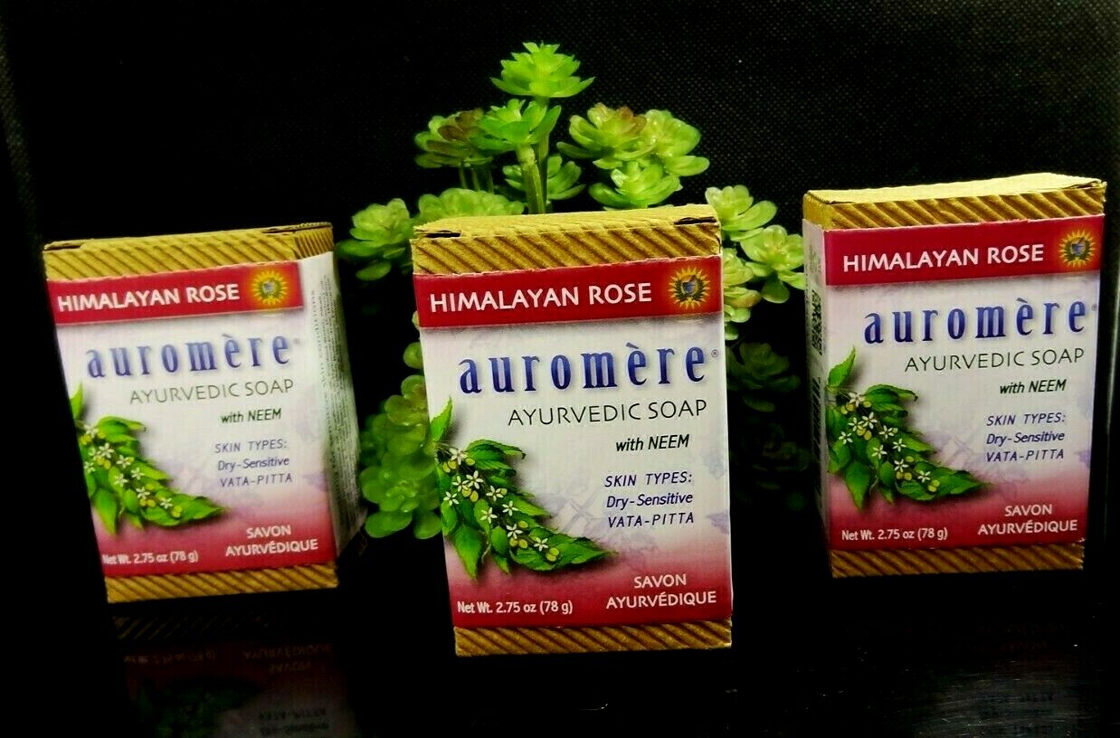 Auromere Ayurvedic Soap w/ Neem Himalayan Rose Dry Sensitive Skin ~ 3 or 12 ea
