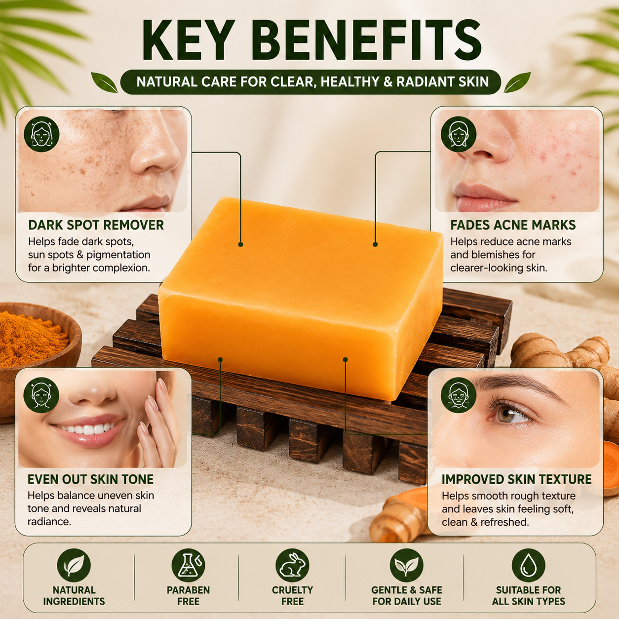 Kojic Acid Soap with Turmeric & Vitamin C 2 Pack + Soap Holder & Mesh Bag
