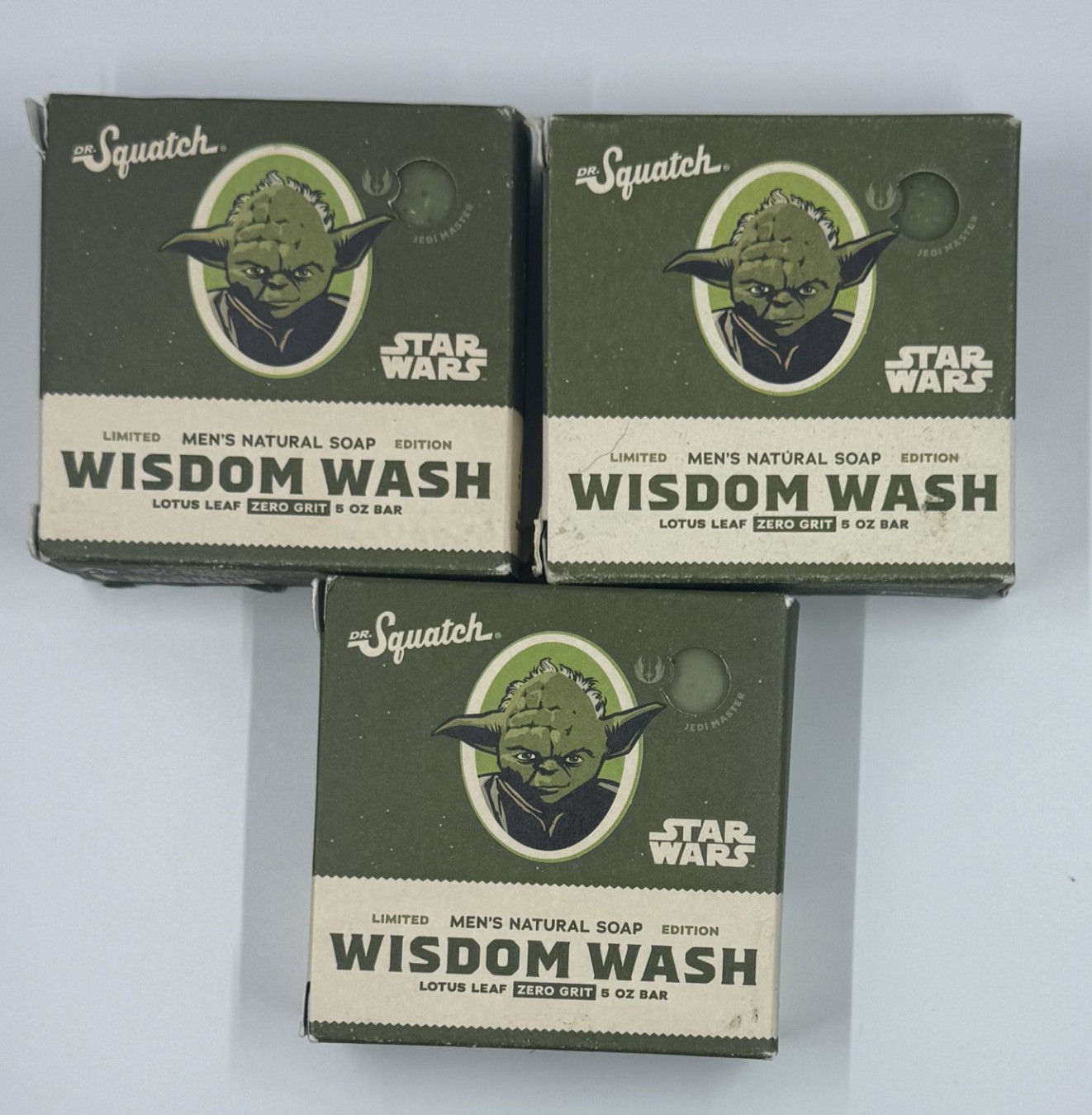 Lot of 3 -Dr. Squatch WISDOM WASH Star Wars Yoda Natural Bar Soap for Men, 5 oz