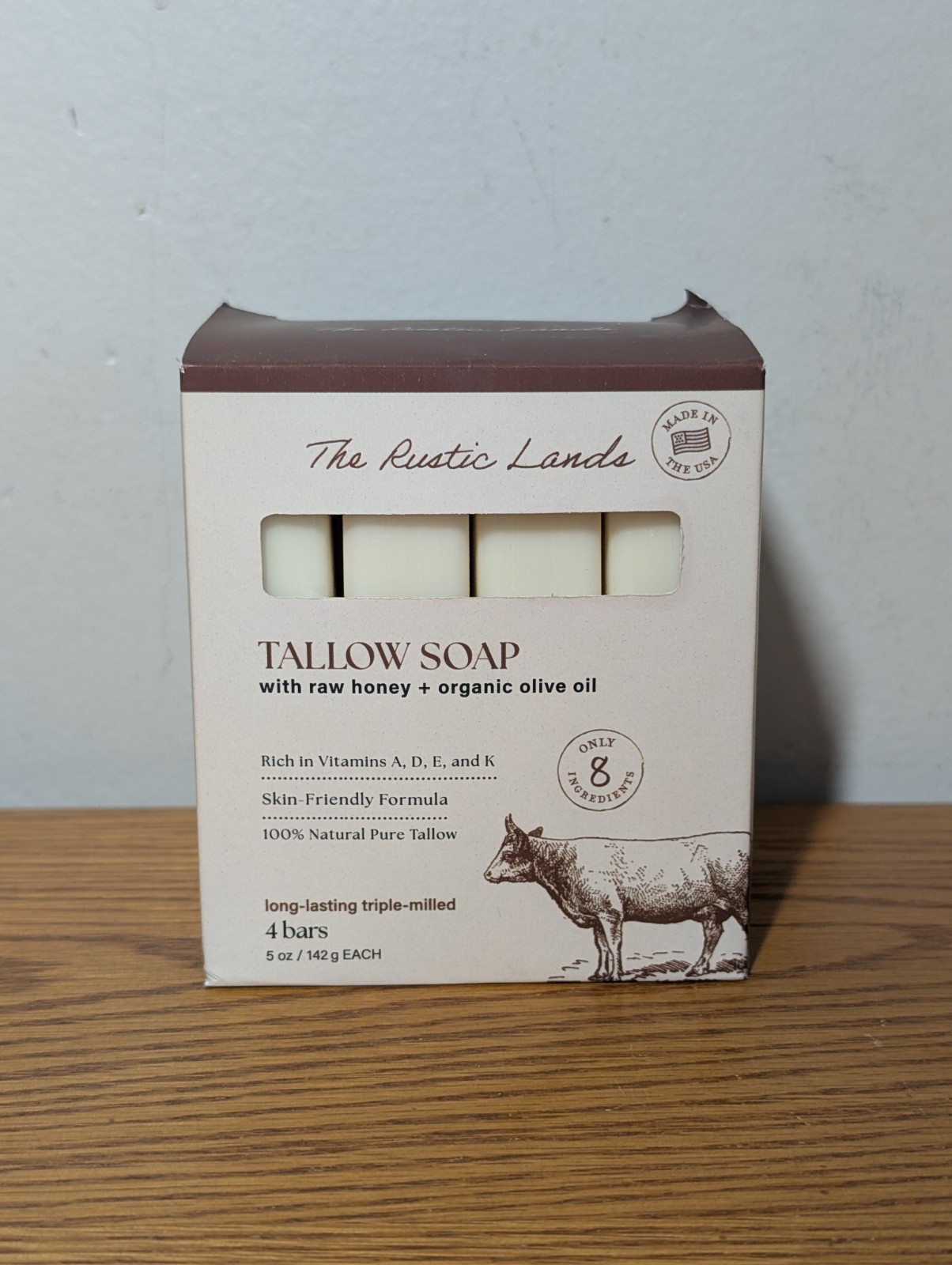 The Rustic Lands Tallow Soap made with raw honey & organic olive oil 4 Bars 5 oz