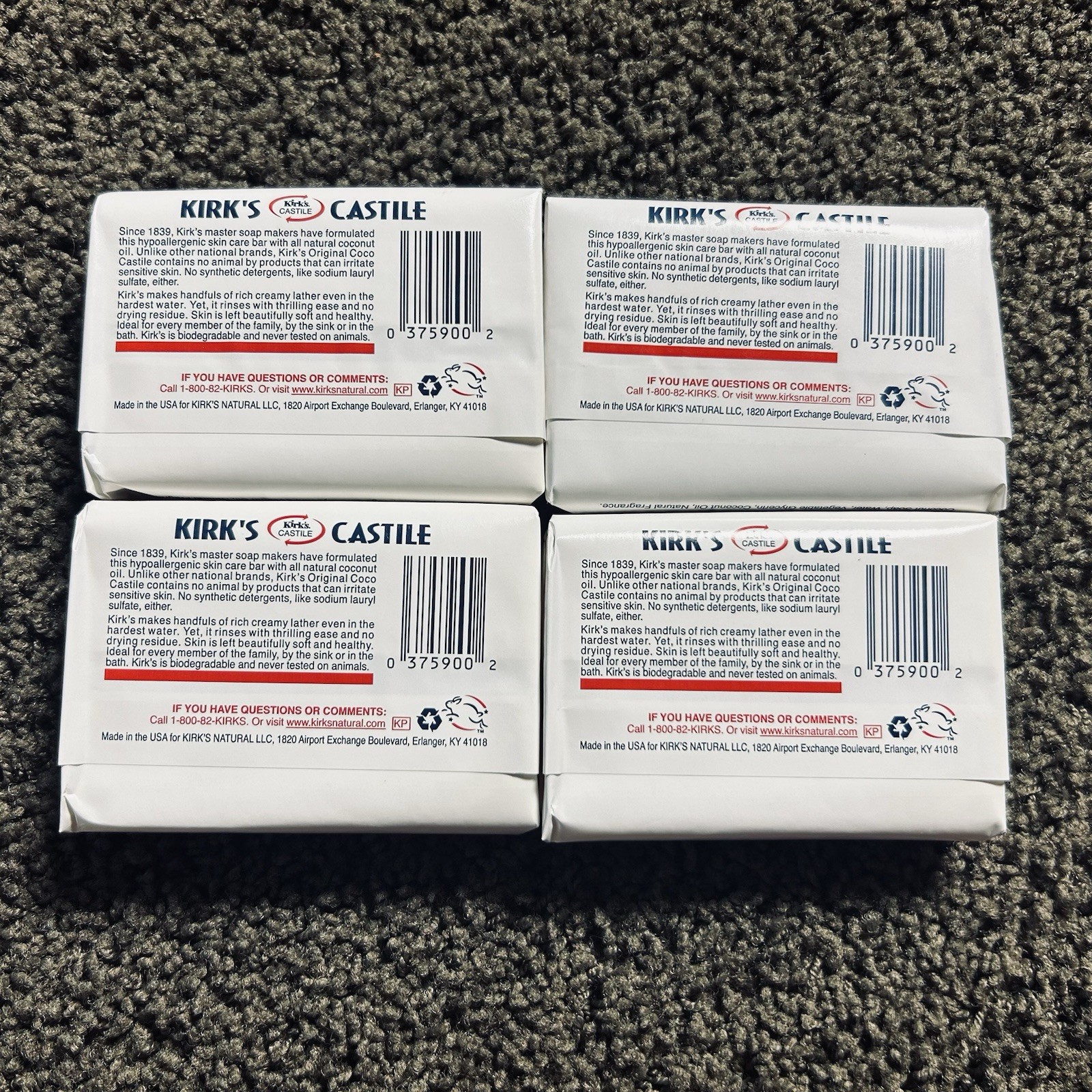 Lot 4x Vintage Kirk’s Original Coco Castile Soap Bar Coconut Oil Natural 4 oz