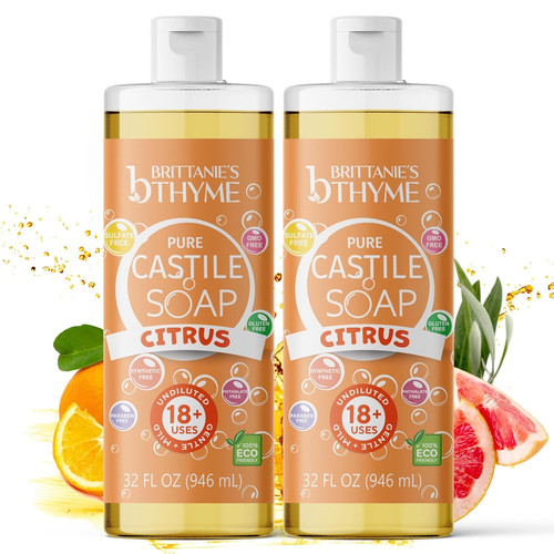 Brittanie’s Pure Castile Liquid Soap Refill, Citrus, 32 32 Fl Oz (Pack of 2)