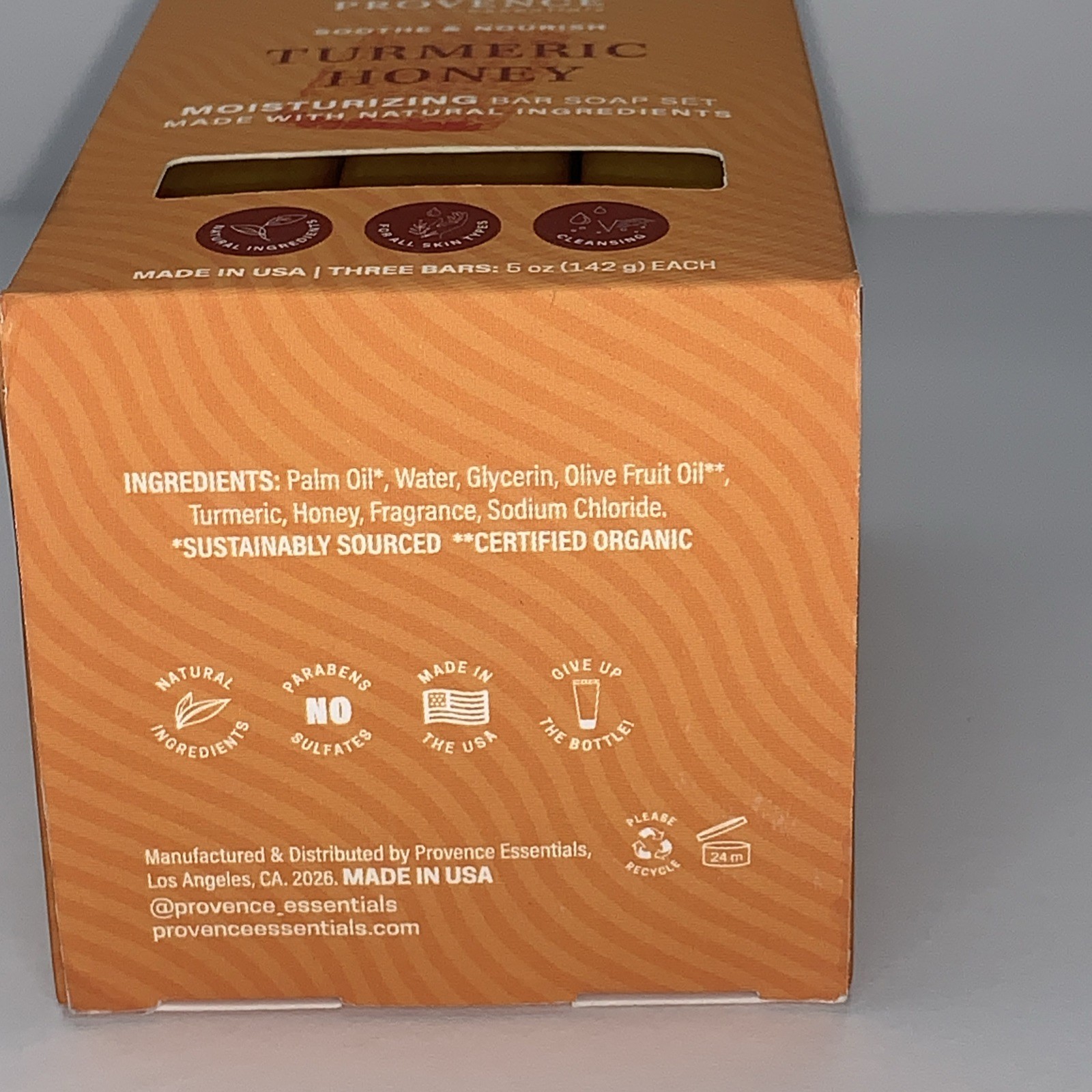 Provence Essentials Turmeric & Honey Moisturizing Soap Set 3 Bars 5 oz each