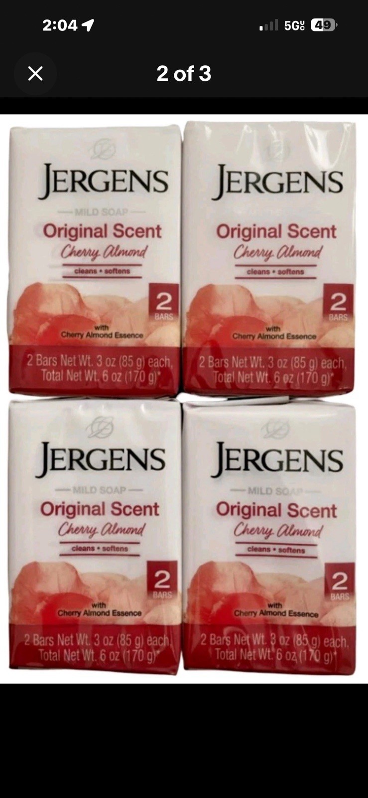 Jergens Mild Soap Cherry Almond Original Scent – 8 Bars (4x 2 Pack) – 3 Oz Each
