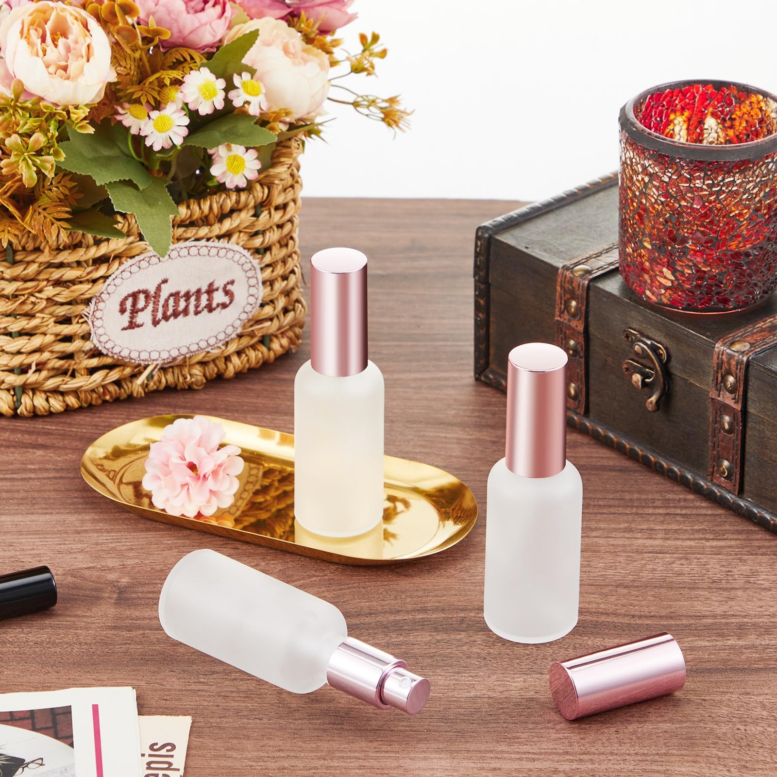 Roshtia 30 Pcs 1.69 oz 50 ml Rose Gold Glass Spray Bottles Refillable Perfume At