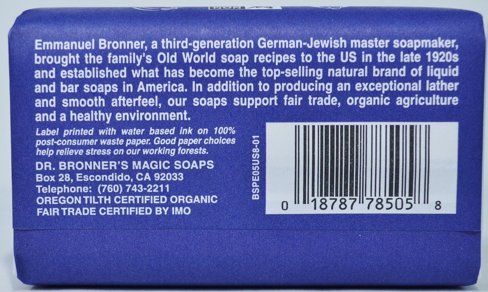 Dr. Bronners Pure-Castile Bar Soap Peppermint Hemp 5 oz Fair-Trade