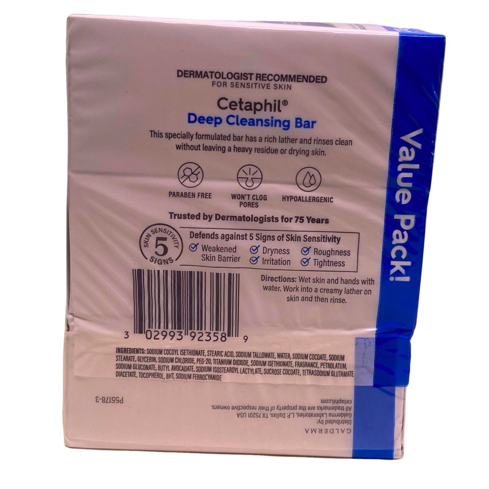 Cetaphil Deep Cleansing Bar Dry to Normal Sensitive Skin Value Pack 13.5oz 4 Pac
