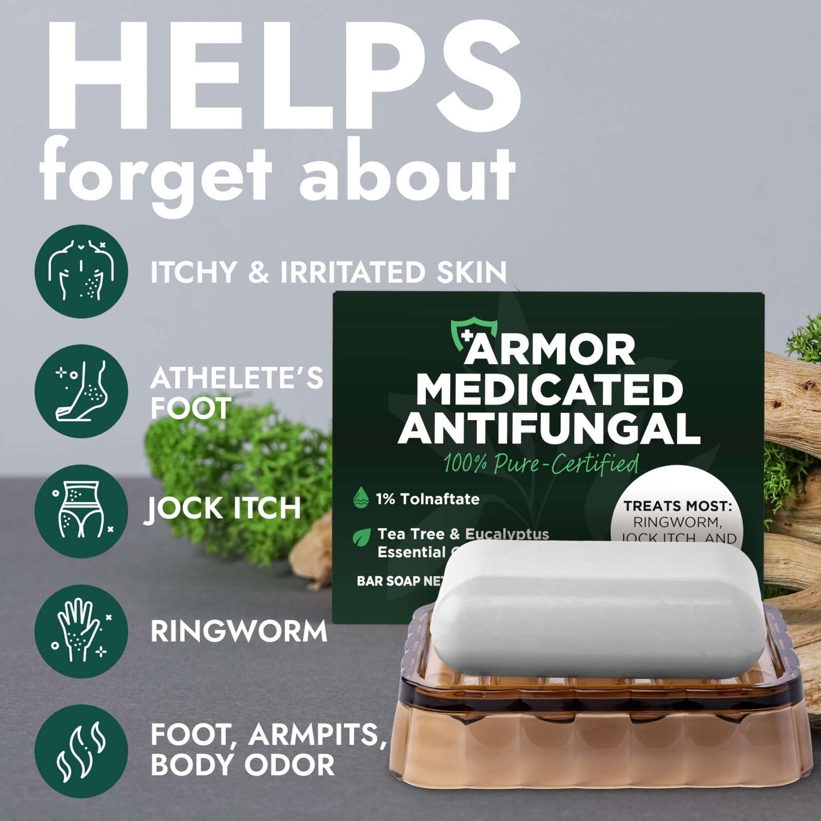 Antifungal Soap Pack with Case & Body Wipes | 1% Tolnaftate, Tea Tree Oil | Figh
