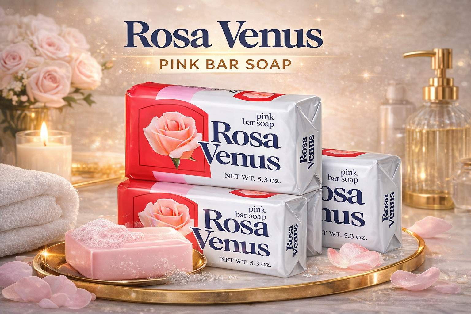 Rosa Venus Pink Bar Soap 3 Pack Floral Scent Moisturizing Bath Soap