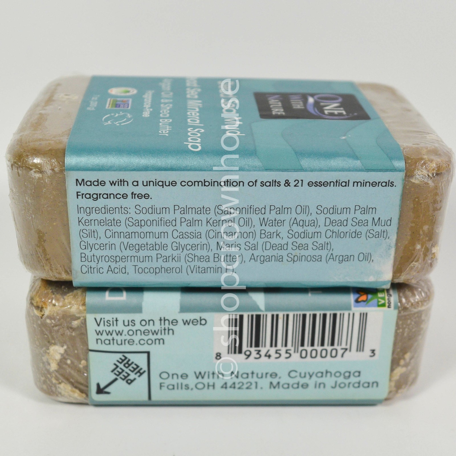 2 bars One With Nature DEAD SEA MUD Fragrance Free Mineral Soap 7oz Argan + Shea