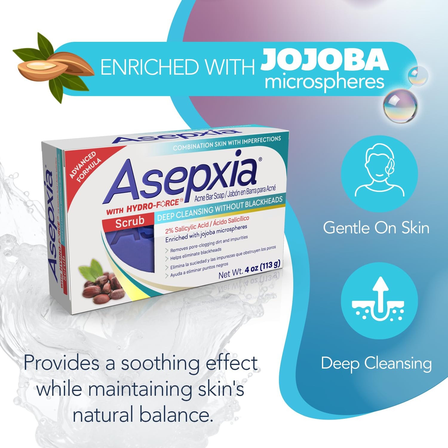 Asepxia Scrub Acne Bar Soap Deep Cleansing Blackheads, 4oz. (113g) (Pack of 2)
