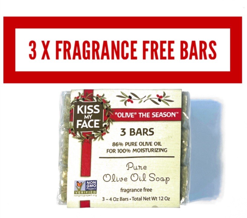 Kiss My Face “Olive” The Season” Olive Oil Soap Bars (3PK) VEGAN-FRAGRANCE FREE