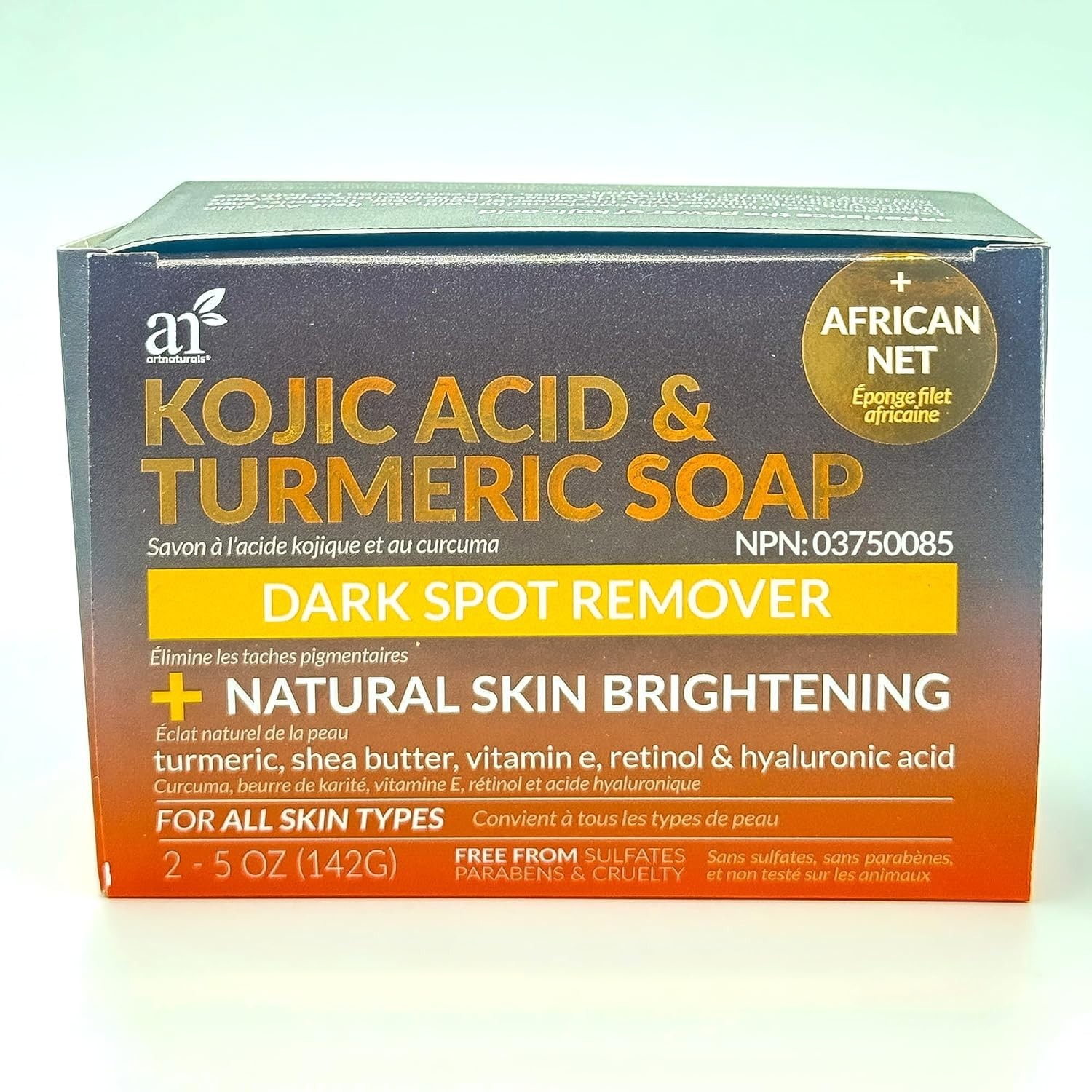 Artnaturals Kojic Acid Soap + African Net Sponge(2 pack X 142g Dark spot remover
