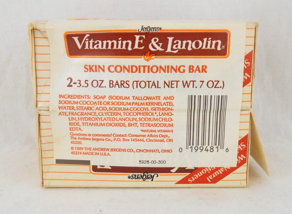 Jergens Vitamin E Lanolin Skin Conditioning Bath Bar Soap 3.5 oz New 2 Pack 1989