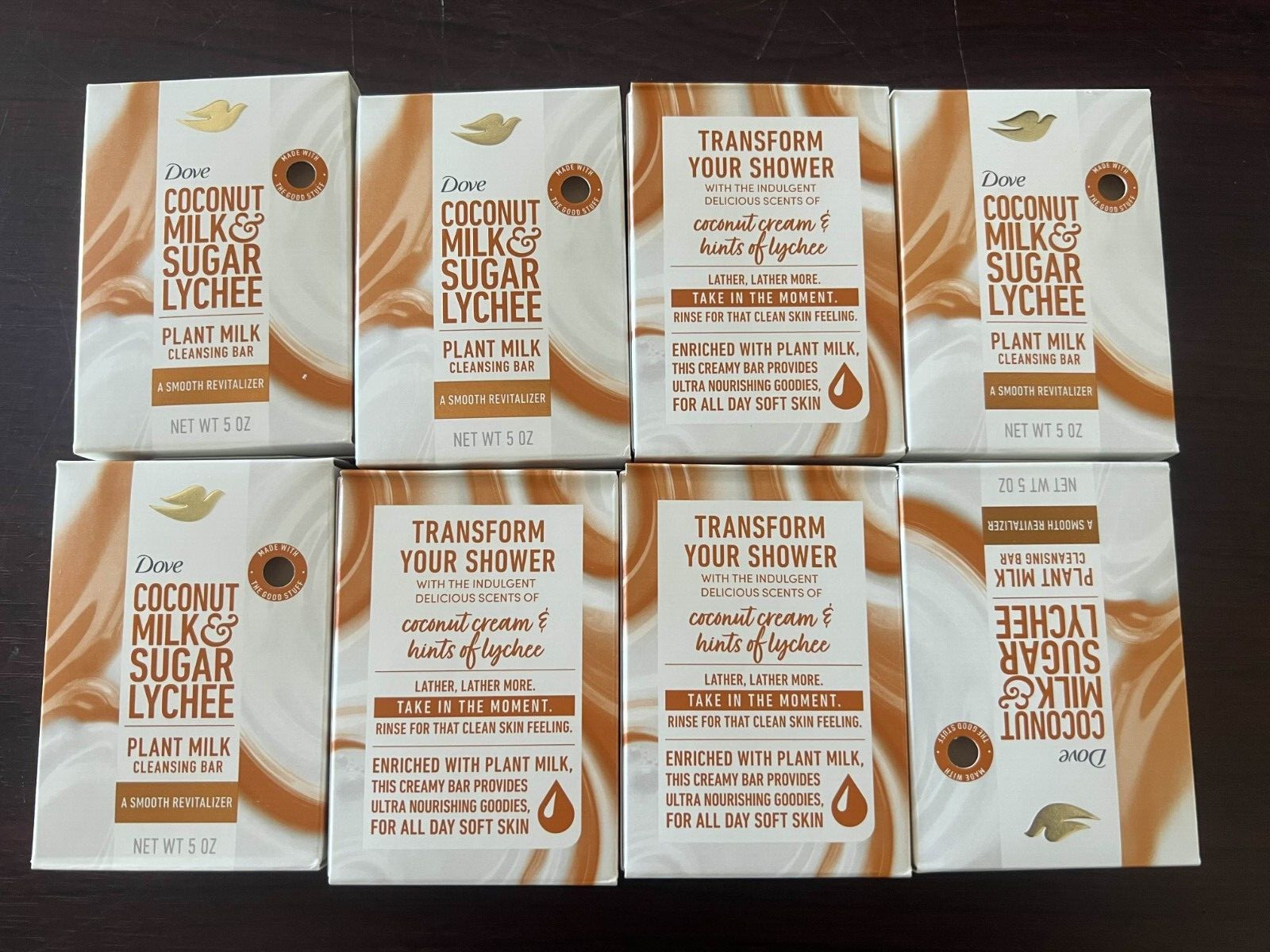 LOT (8) DOVE COCONUT MILK & SUGAR LYCHEE PLANT MILK CLEANSING BAR SOAP 5 OZ