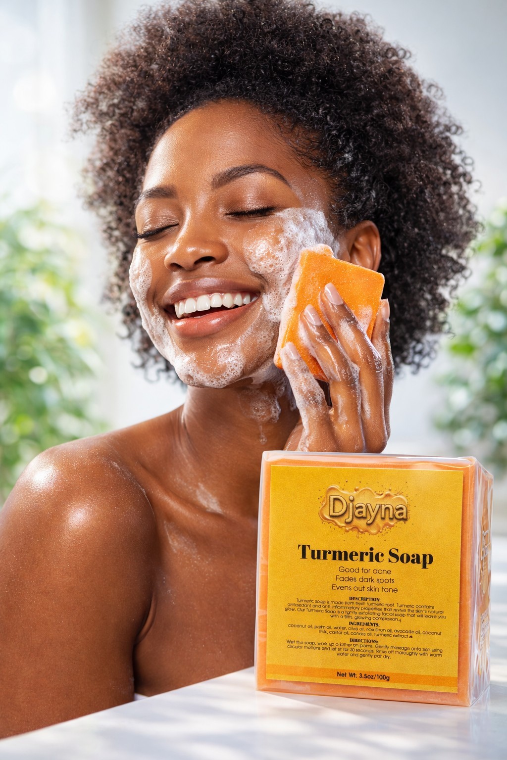 3 Bar djayna Turmeric Soap, 100 grams (3.5oz) Exfoliating for Face and Body