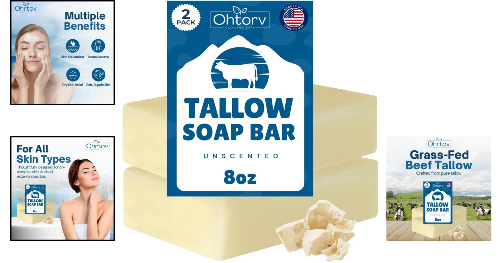 Moisturizing Unscented Beef Tallow Soap Bar – Ideal for Eczema & Sensitive Skin