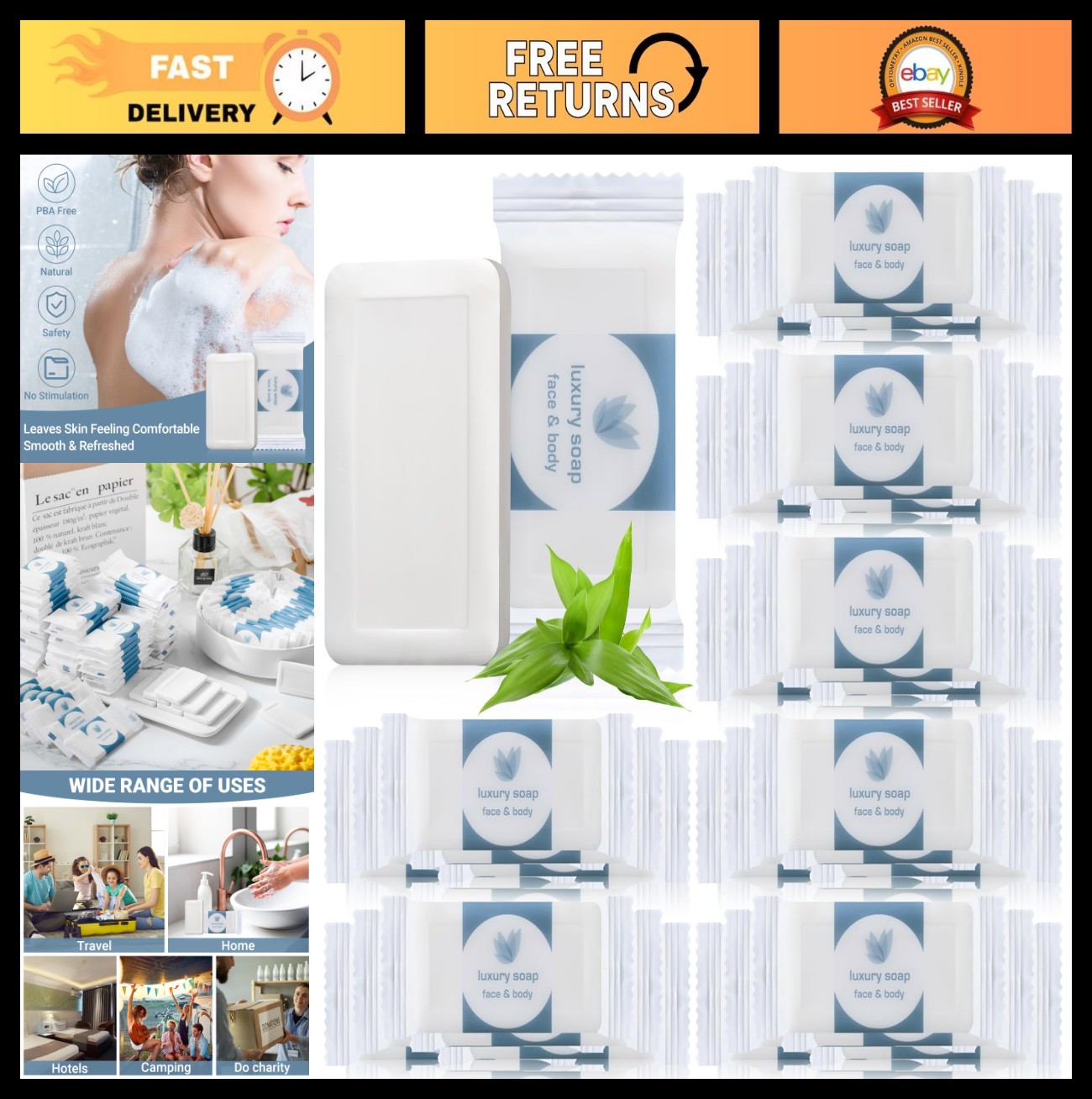 300 Pcs Mini Bar Soap Bulk 0.35oz Individually Wrapped Travel Size Toiletries