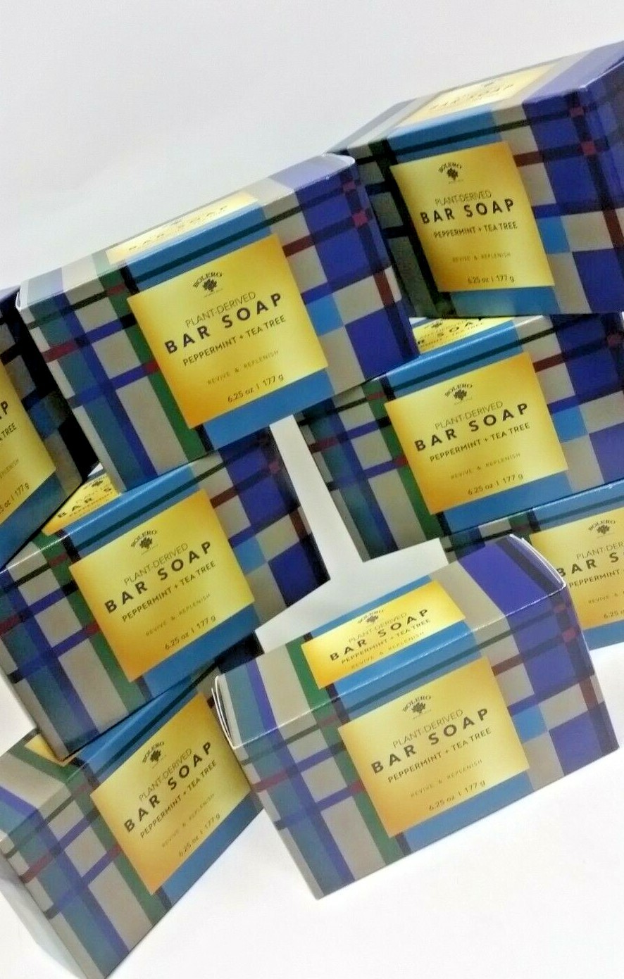 8 x Large Bolero Plant Derived PEPPERMINT + TEA TREE Bar Soap Bath 6.25oz Revive