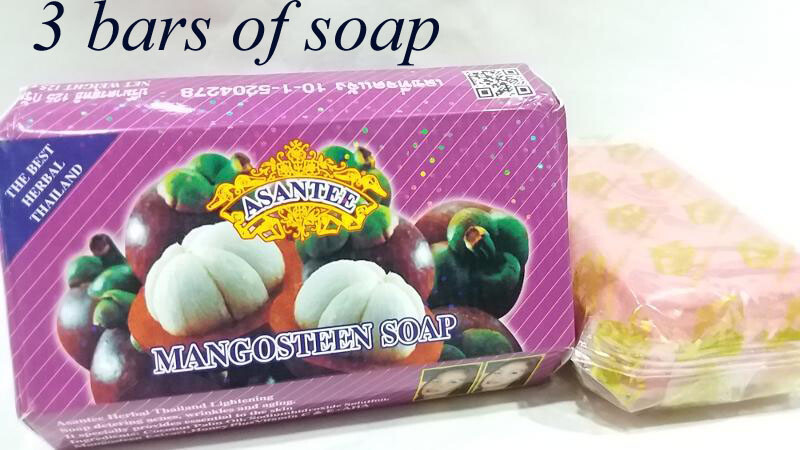 3 bars Asantee Thai Herbal MANGOSTEEN Honey Soap+Vitamin C,E+AHA Lightening 125g