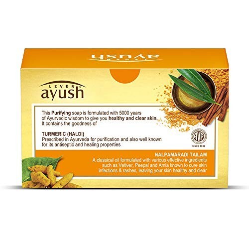 Lever Ayush Ayurvedic Purifying Turmeric Soap For Beauty Growing Skin 100g