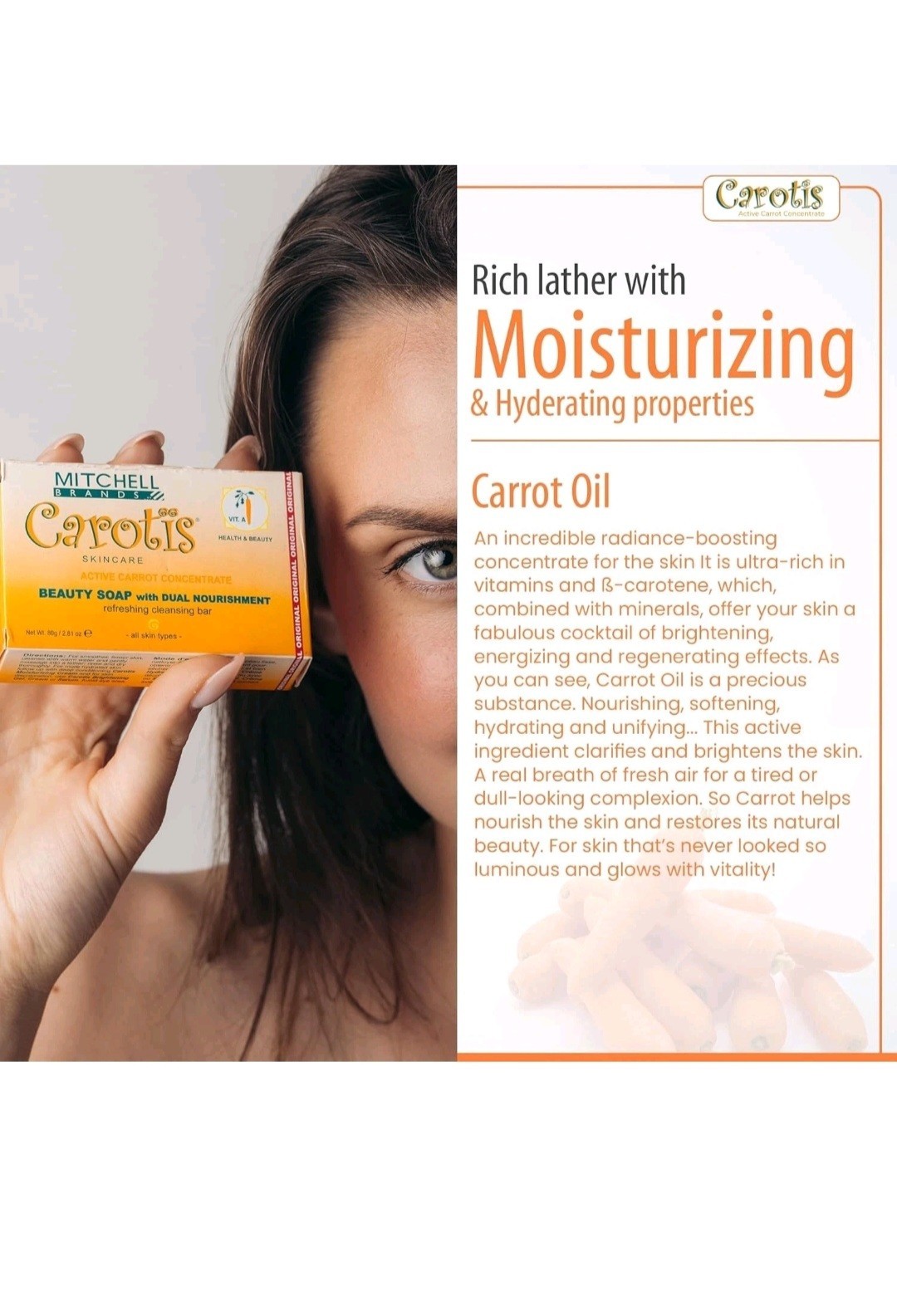 Carotis Beauty Soap with Carrot Oil Dual Nourishment for Body & Face, 80g