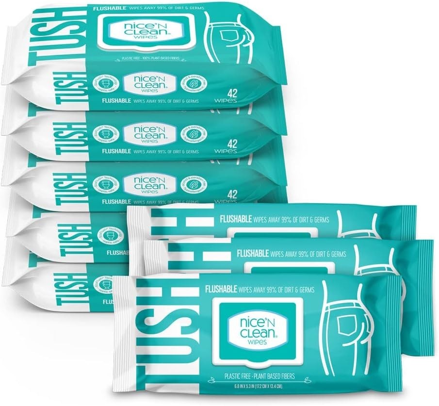 Family-Friendly Flushable Wipes – 8 x 42 Count, Aloe Infusions for Gentle Care