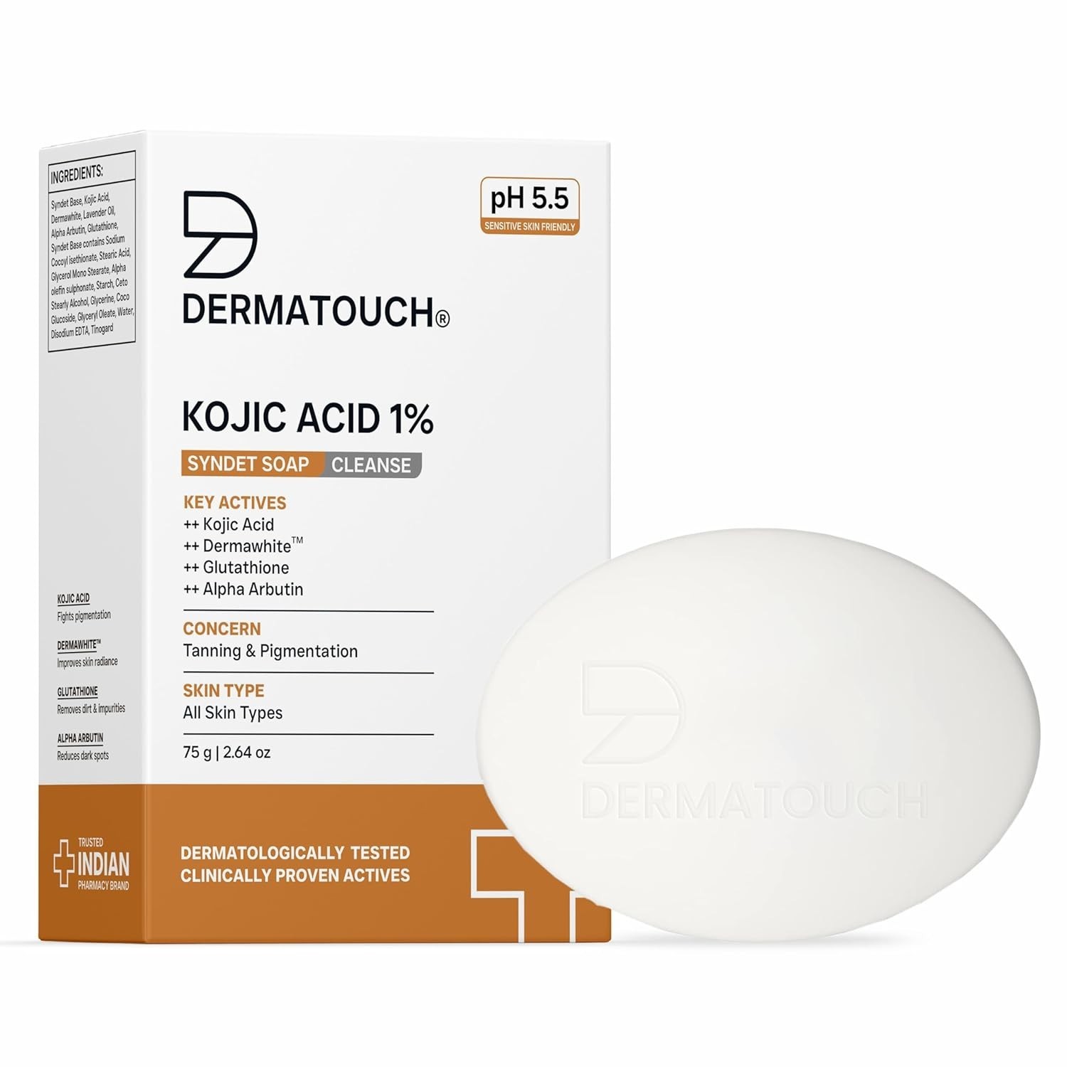 DERMATOUCH Kojic Acid 1% Soap with Glutathione & Alpha Arbutin|75gm (pack of 3)