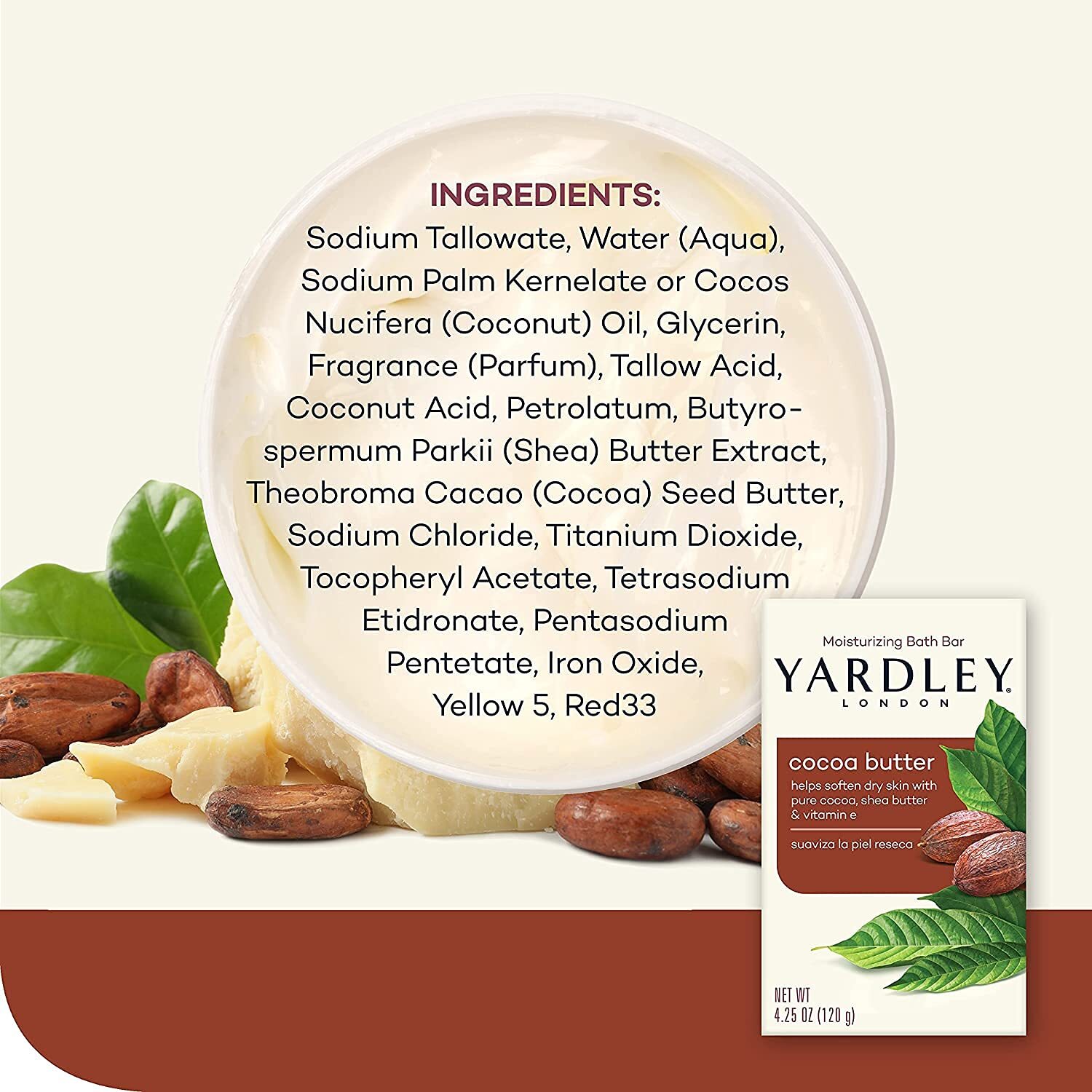Yardley London Cocoa Butter Vitamin E Bar Soap 4.25 Ounce Pack of 6