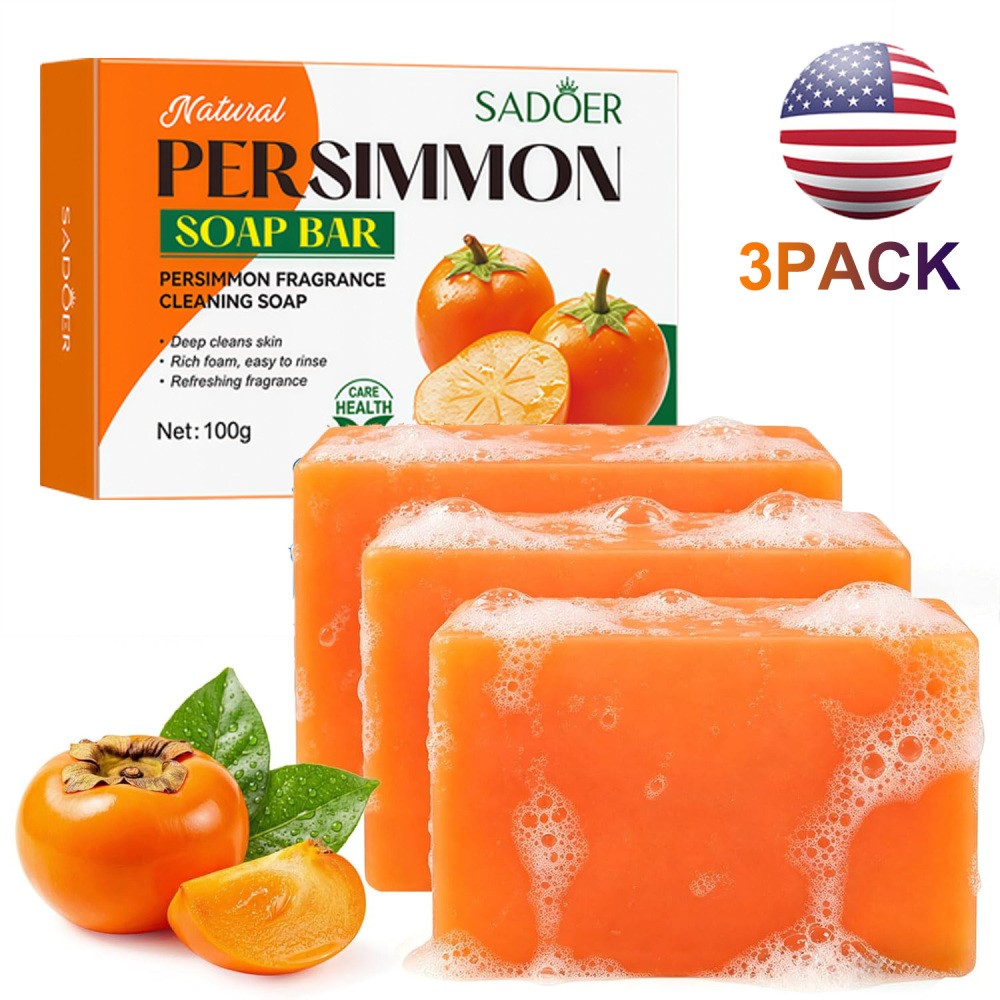 3PCS SADOER Persimmon Soap Bar Body Odor Control Deodorant Soap for Men & Women