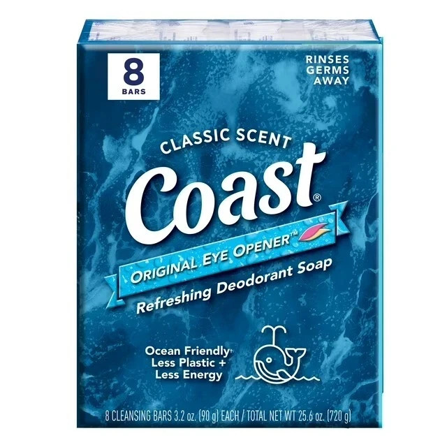 Coast Refreshing Deodorant Bar Soap, for All Skin Types, Classic Scent, 3.2 oz