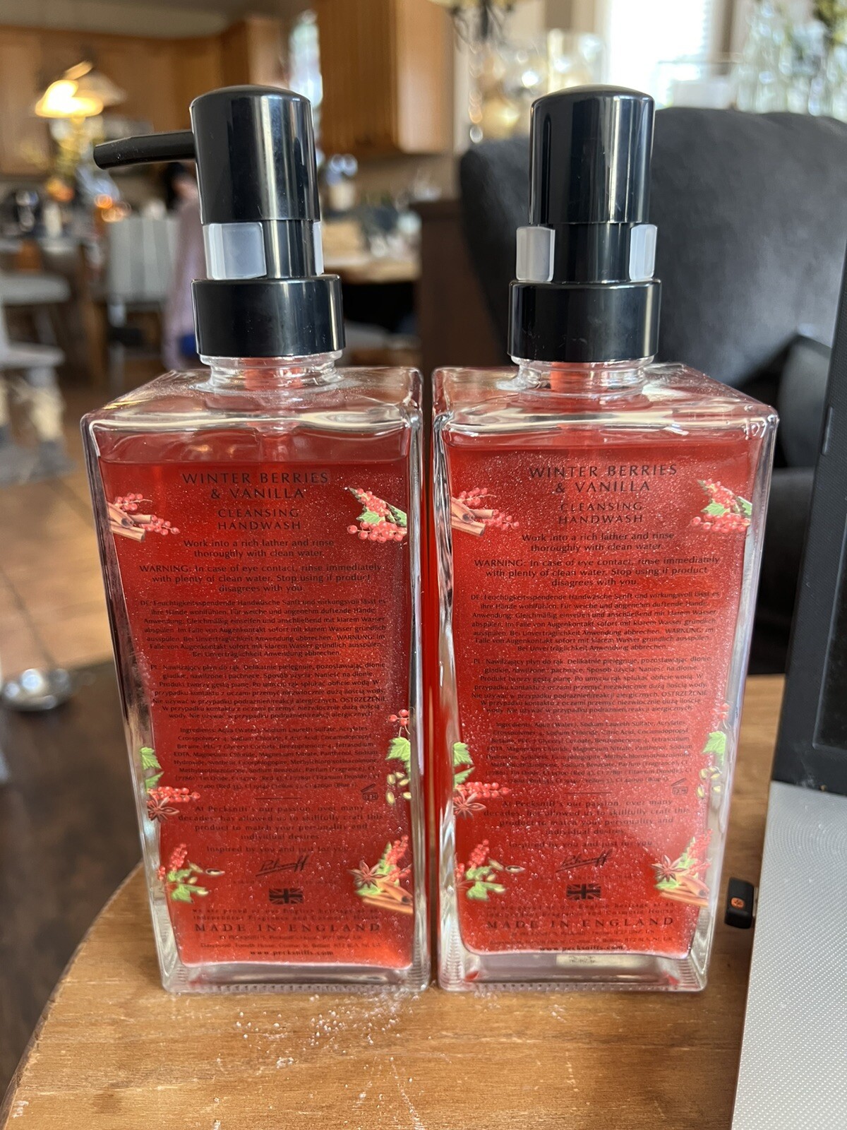 Pecksniffs Cleansing Hand Wash 16.9 oz Winter Berries & Vanilla Glass Bottle Set