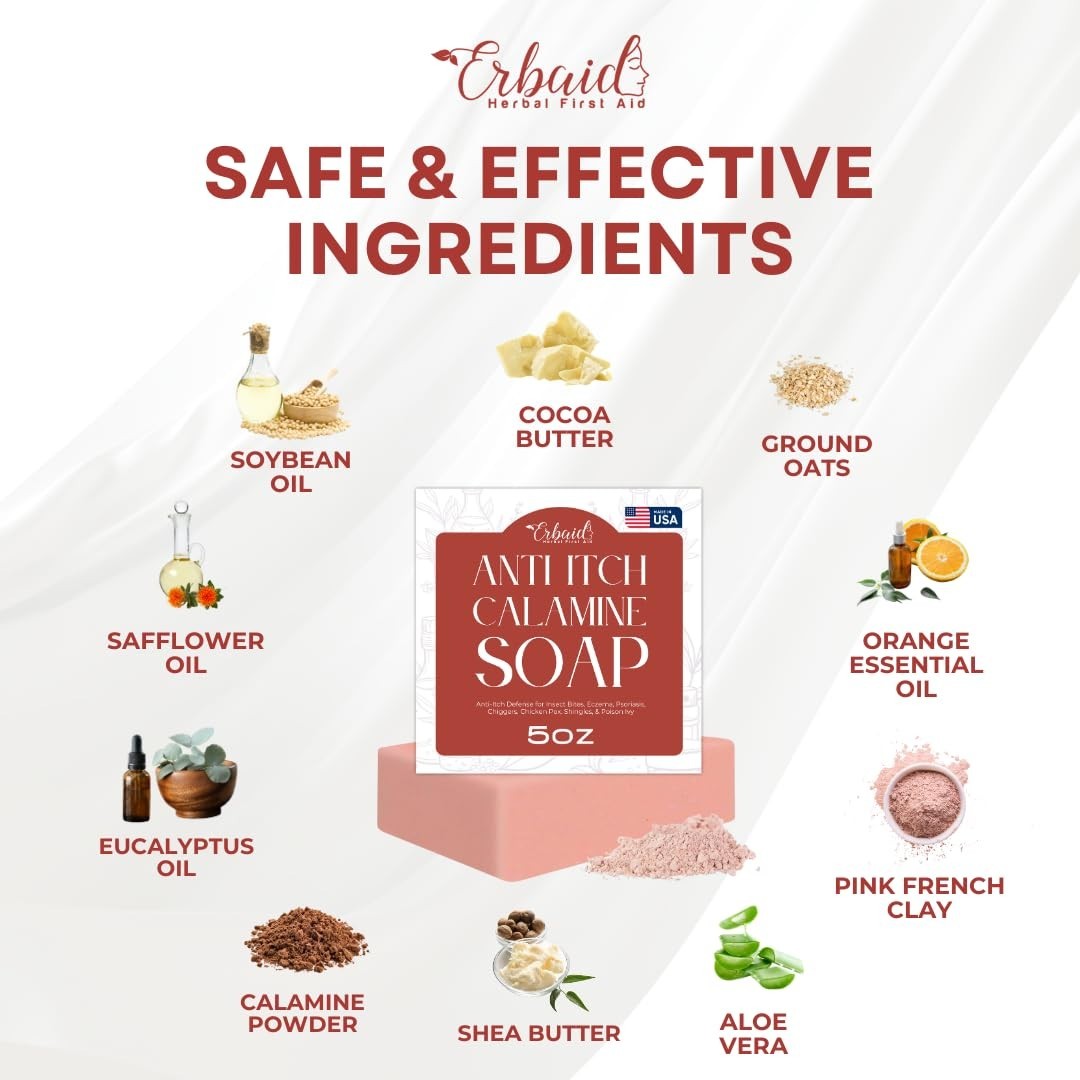 Calamine Soap Bar – All Natural Instant Itch Relief – Calming Calamine Soap