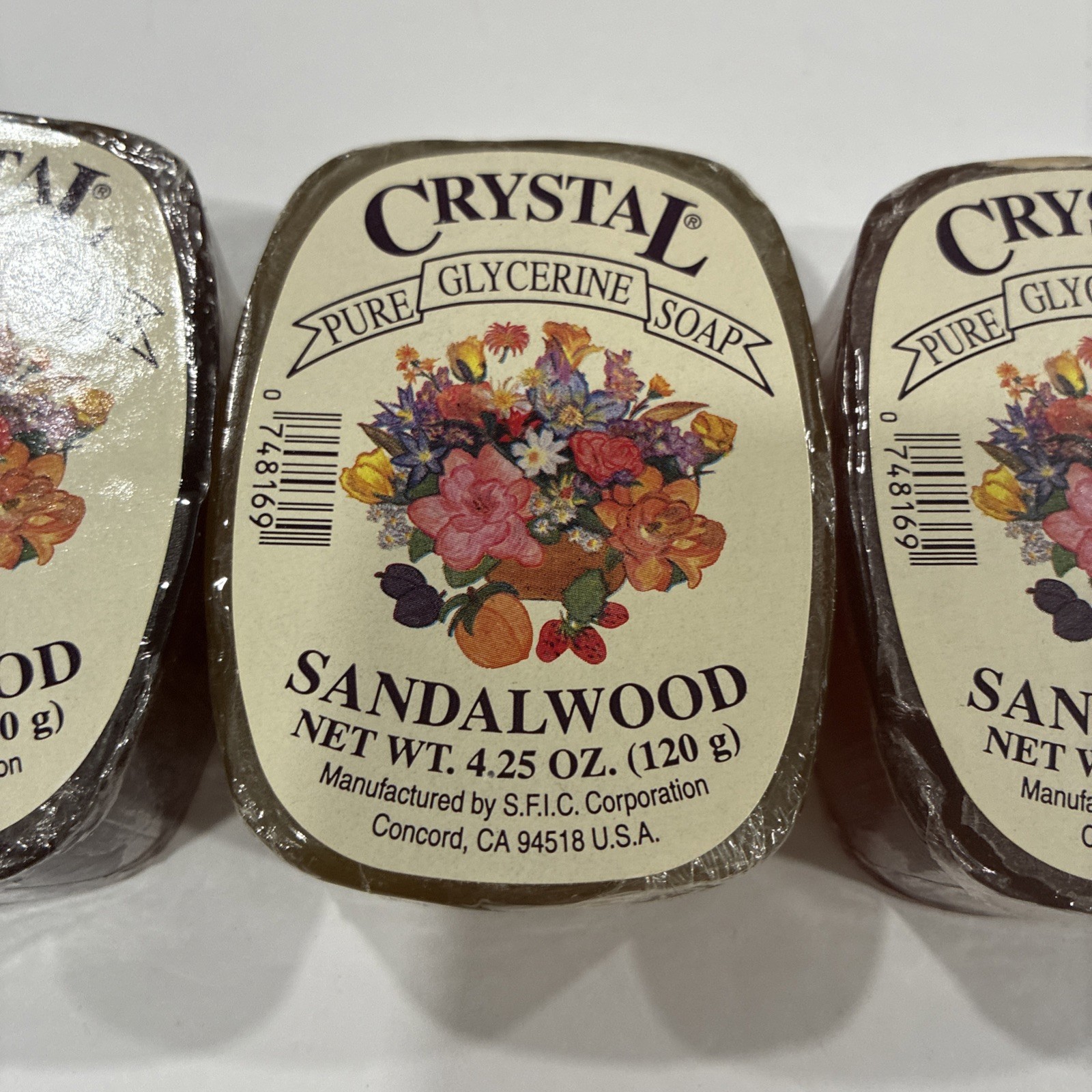 CRYSTAL PURE GLYCERINE SOAP SANDALWOOD 4.25 oz/120 g 3 Bars
