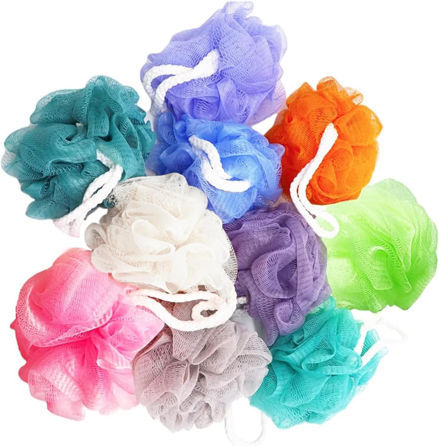 10 Pack of Bath Loofah Pink, Blue, Yellow, Orange, Turquoise, Grey, Green