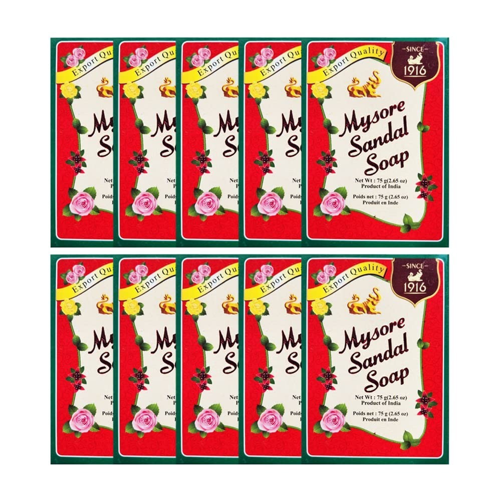 Natural Sandalwood Soap Pack of 10 – 75g Bars, Moisturizing & Aromatic Cleanser