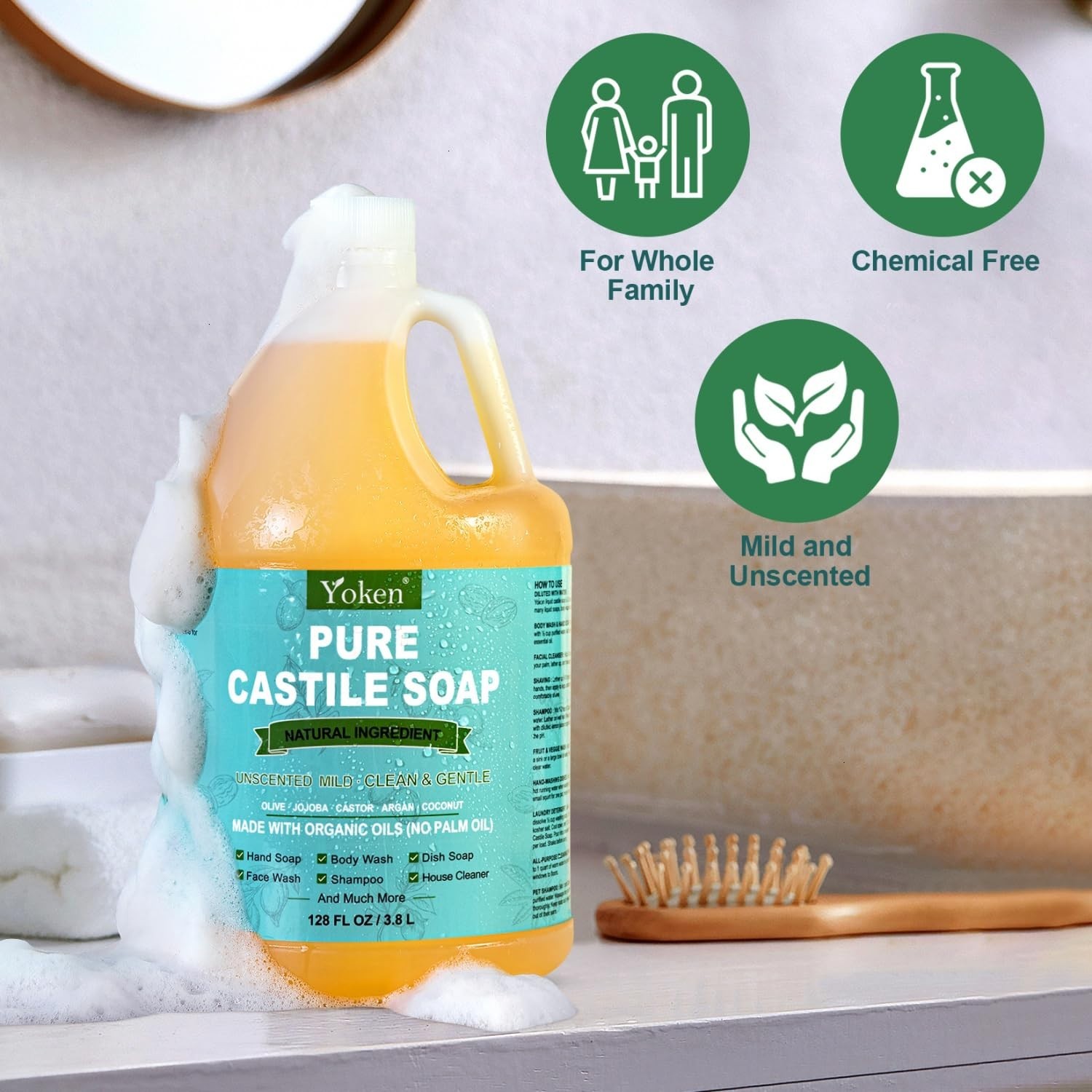 Unscented Castile Soap Liquid – Organic Oil, Clean & Gentle