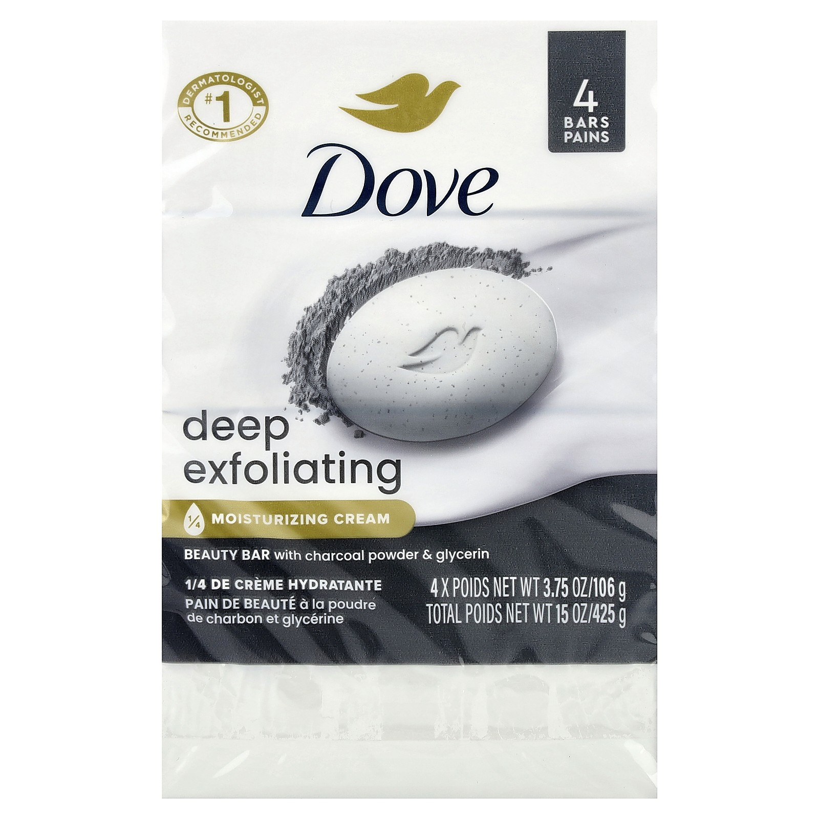 Deep Exfoliating Beauty Bar with Charcoal Powder & Glycerin, 4 Bars, 3.75 oz