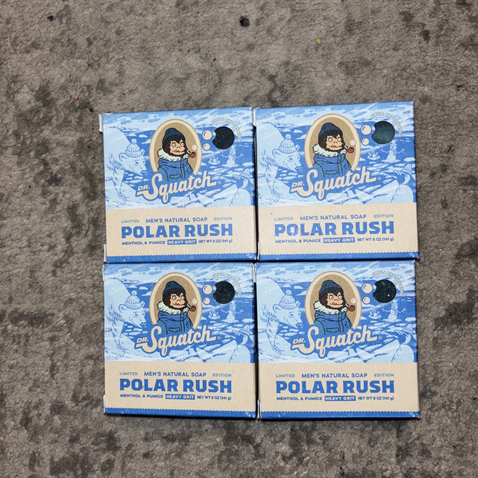 Lot of 4 Dr. Squatch Polar Rush Men’s Natural Soap Heavy Grit 5oz Menthol Pumice