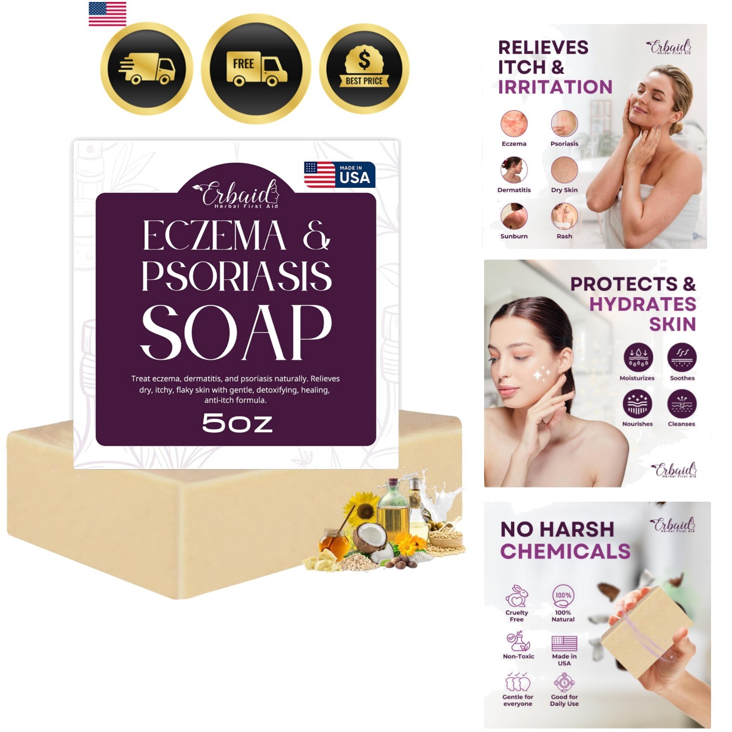 Eczema Soap Bar for Face and Body – All Natural Dermatitis, Psoriasis Treatme…