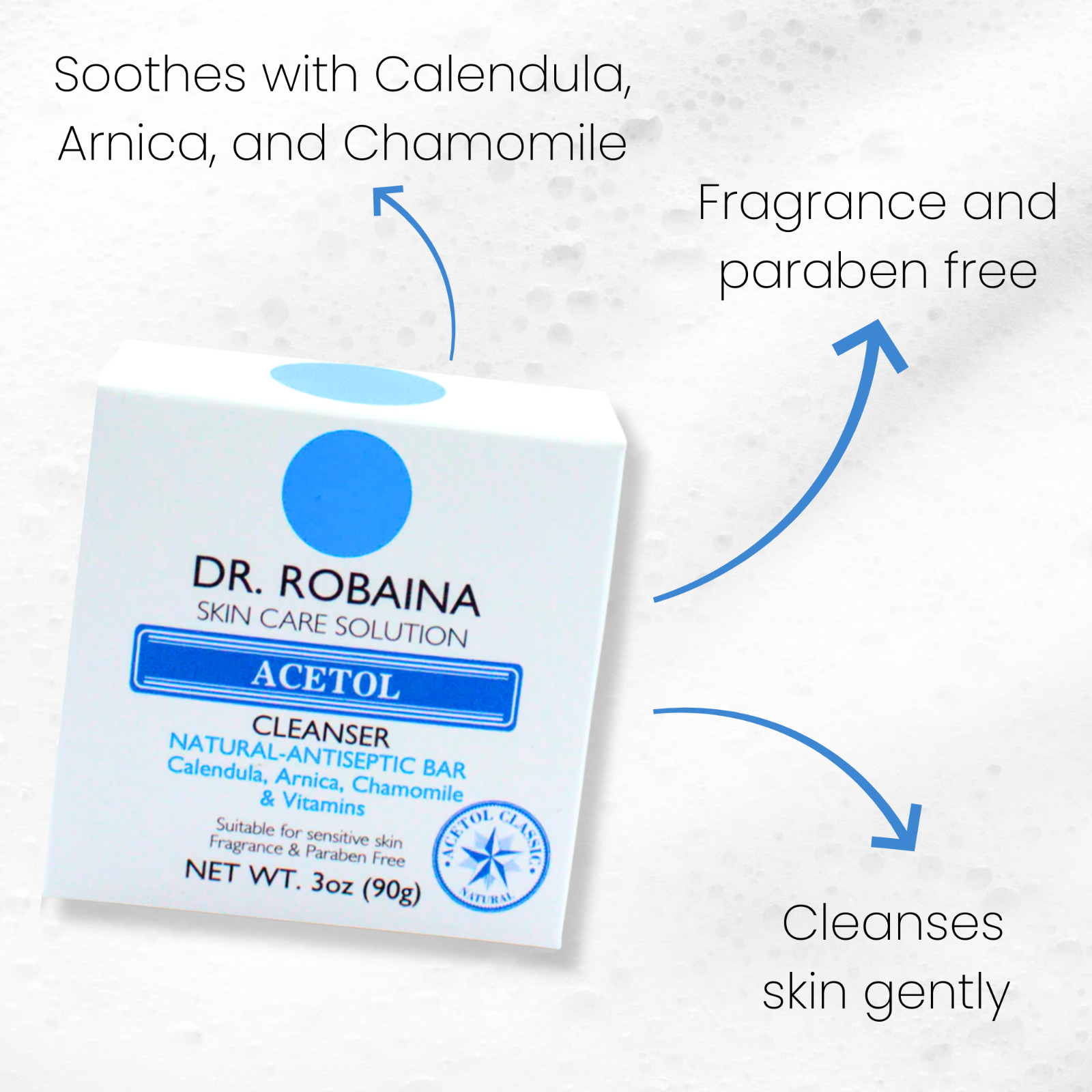 Dr. Robaina Acetol Soap 3oz – Natural-Antiseptic with Calendula & Chamomile