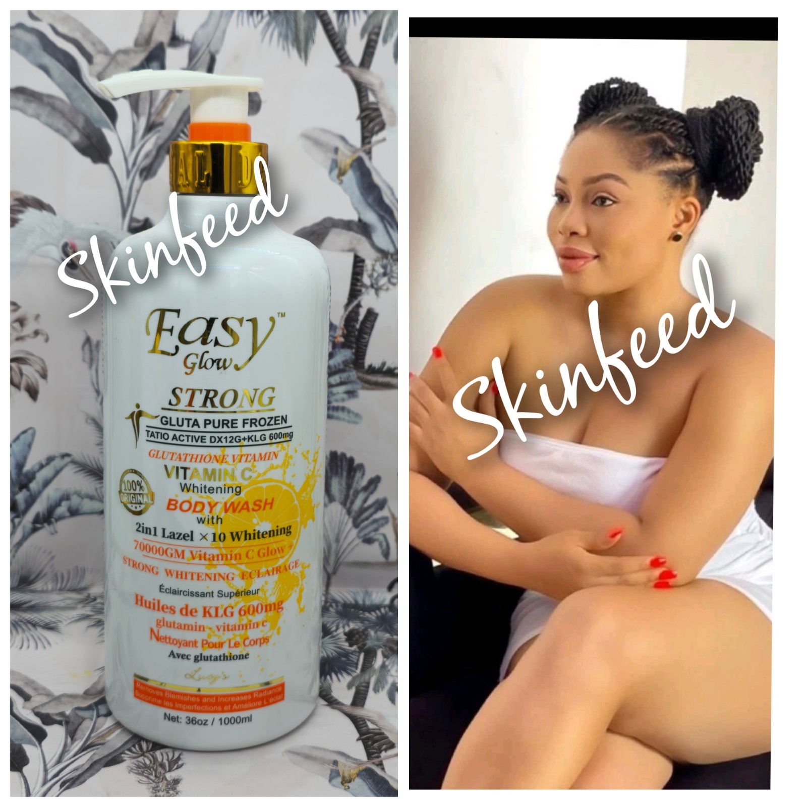 Easy Glow strong vitamin C whitening body wash. 10x vitamin C Glow 1000ml x 1👌