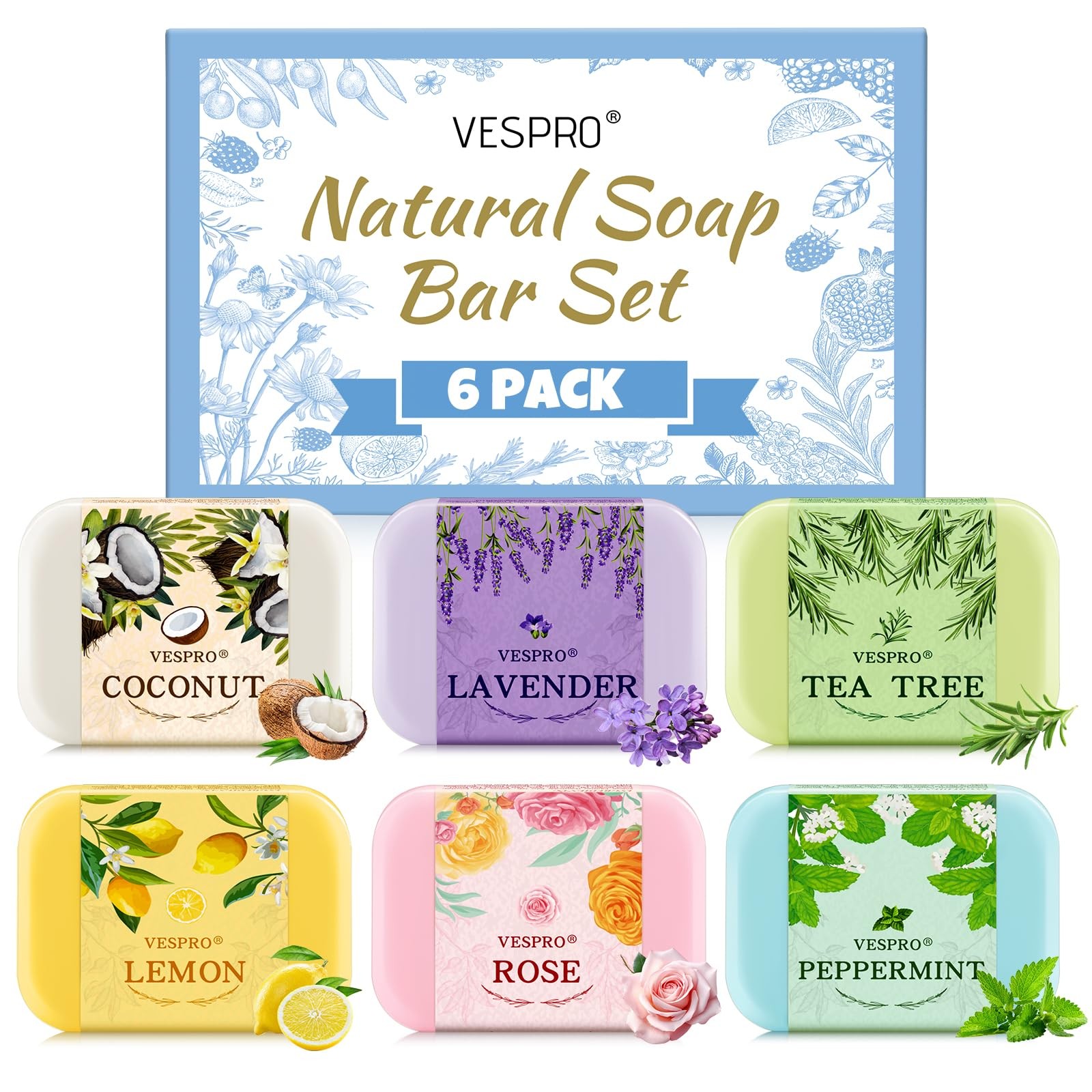 VESPRO 6 Pack Olive Bar Soap Gift Set