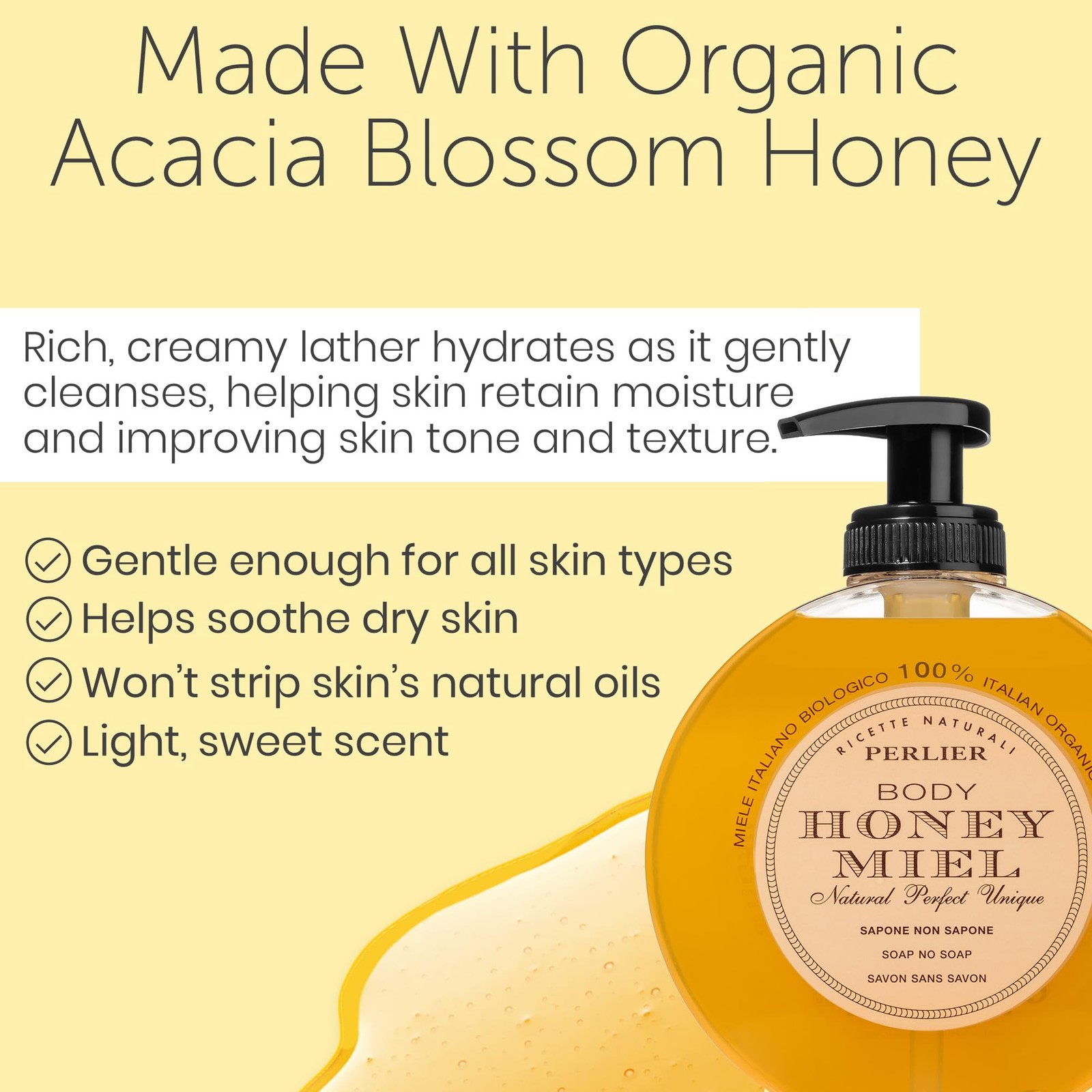 Perlier Honey Miel Delicate Liquid Soap 10.1 Fl Oz (Pack of 1), Multi-colored
