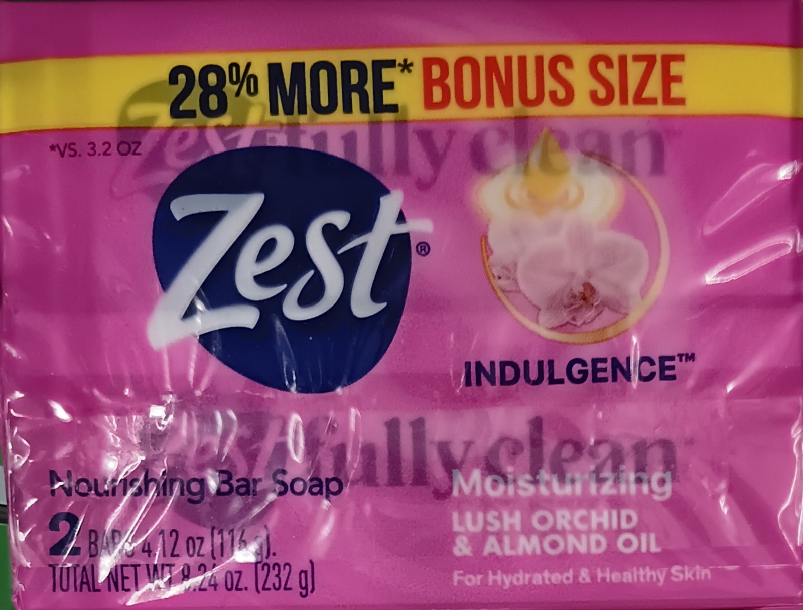 Zest Indulgence Nourishing Bar Soap 2 Bars Lush Orchid & Almond Oil 4.12 oz Each
