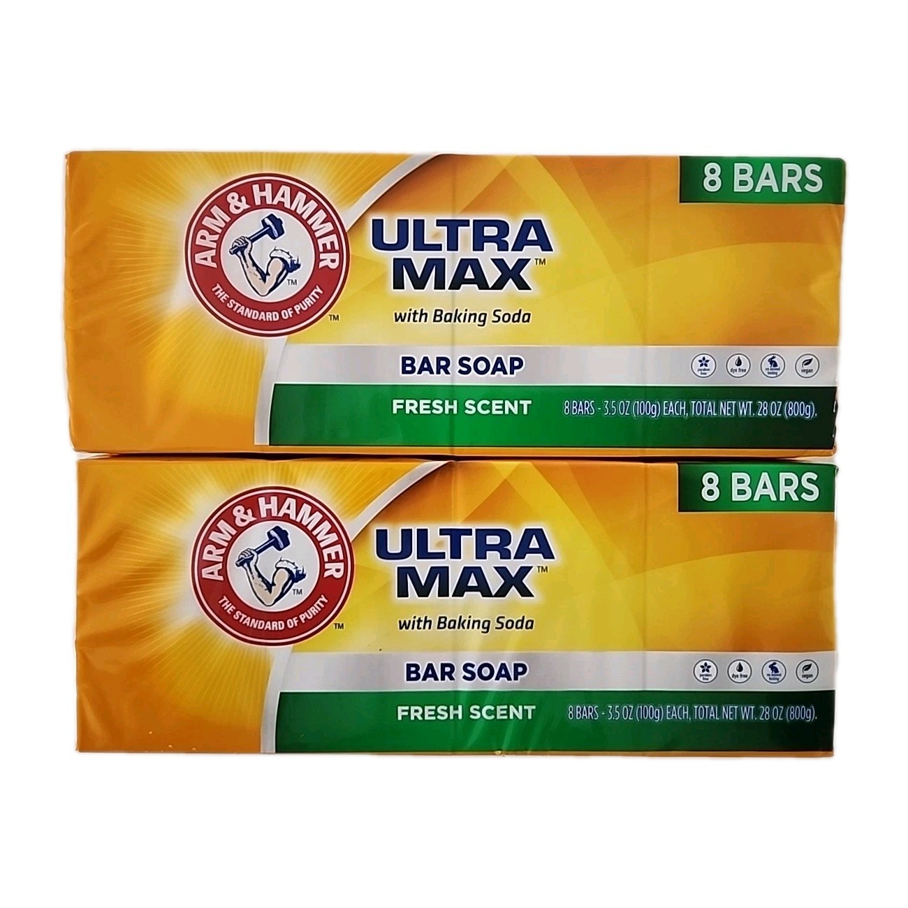 New And Sealed TWO 8-Packs Arm & Hammer Ultra Max Bar Soap Fresh Scent 3.5 oz ea