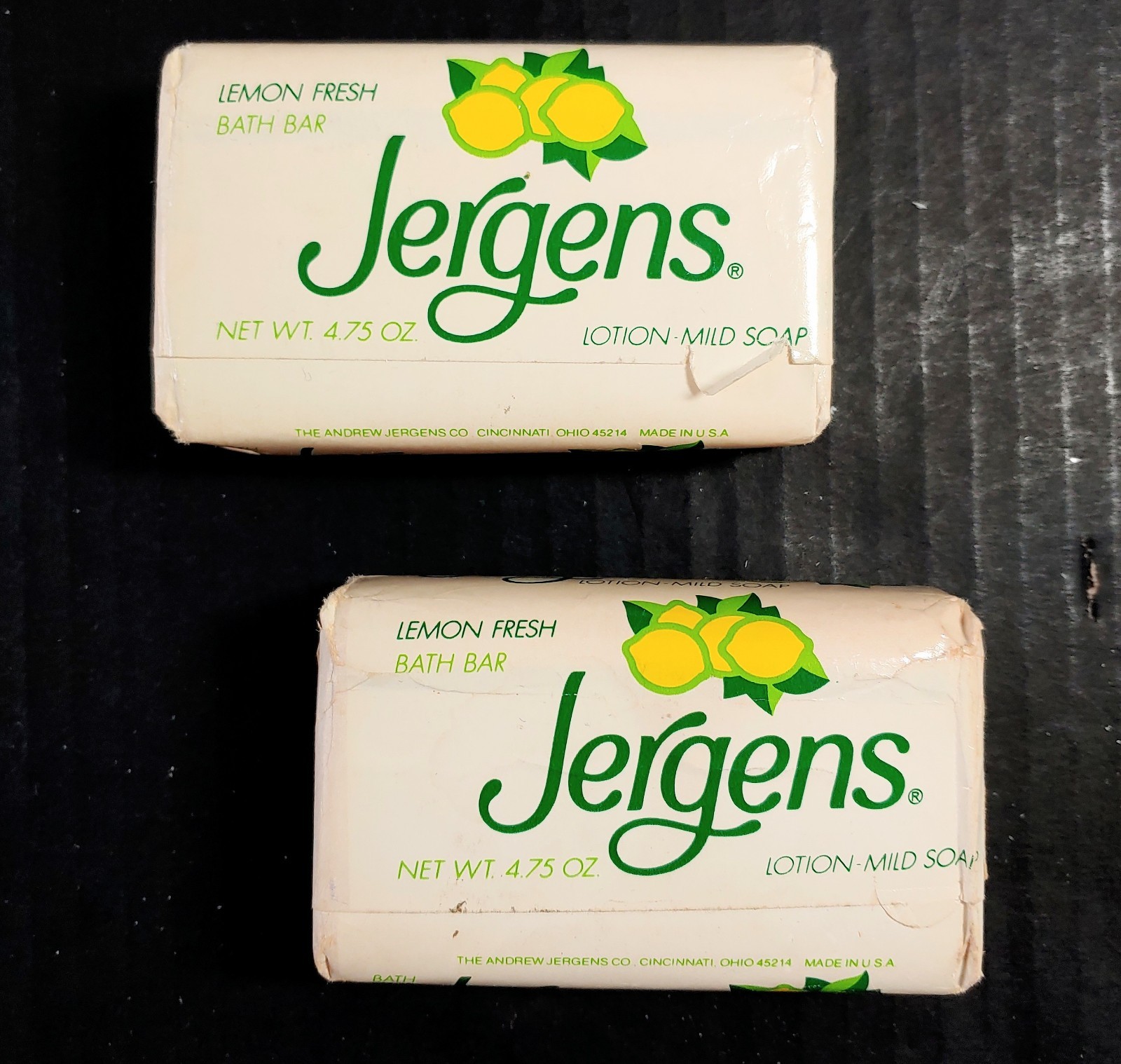 2 Bars Jergens LEMON FRESH Lotion Mild Bar Soap NOS 4.75 oz Vintage